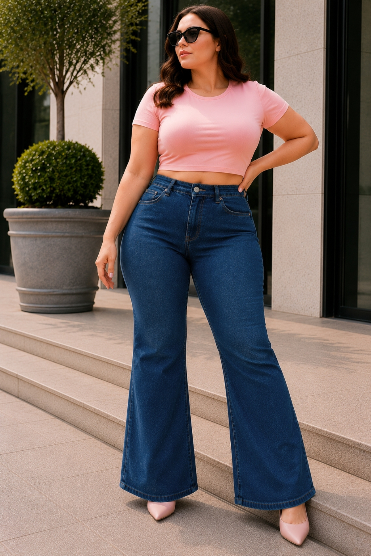 CEDY DENIM - Kadın Büyük Beden İspanyol Paça Yüksek Bel Skinny Fit Likralı Pantolon C628 görsel 7