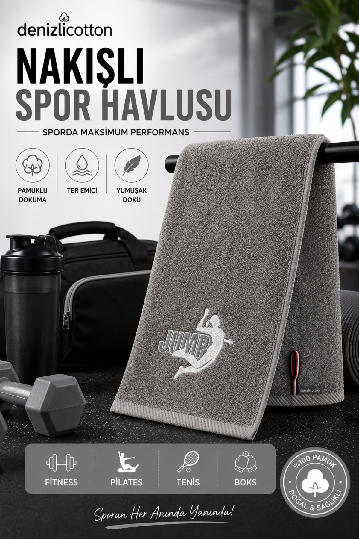 Embroidered Sports Towel Cotton, Anti-bacterial, Sweat Absorbing Fitness Plates Boxing Tennis Sports Towel