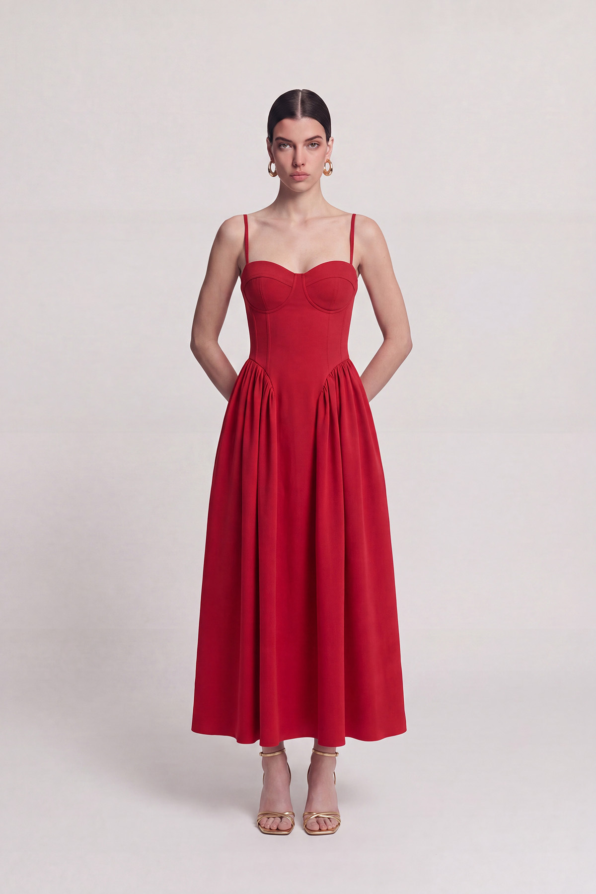 Strappy Globe Long Bridged Dress Red