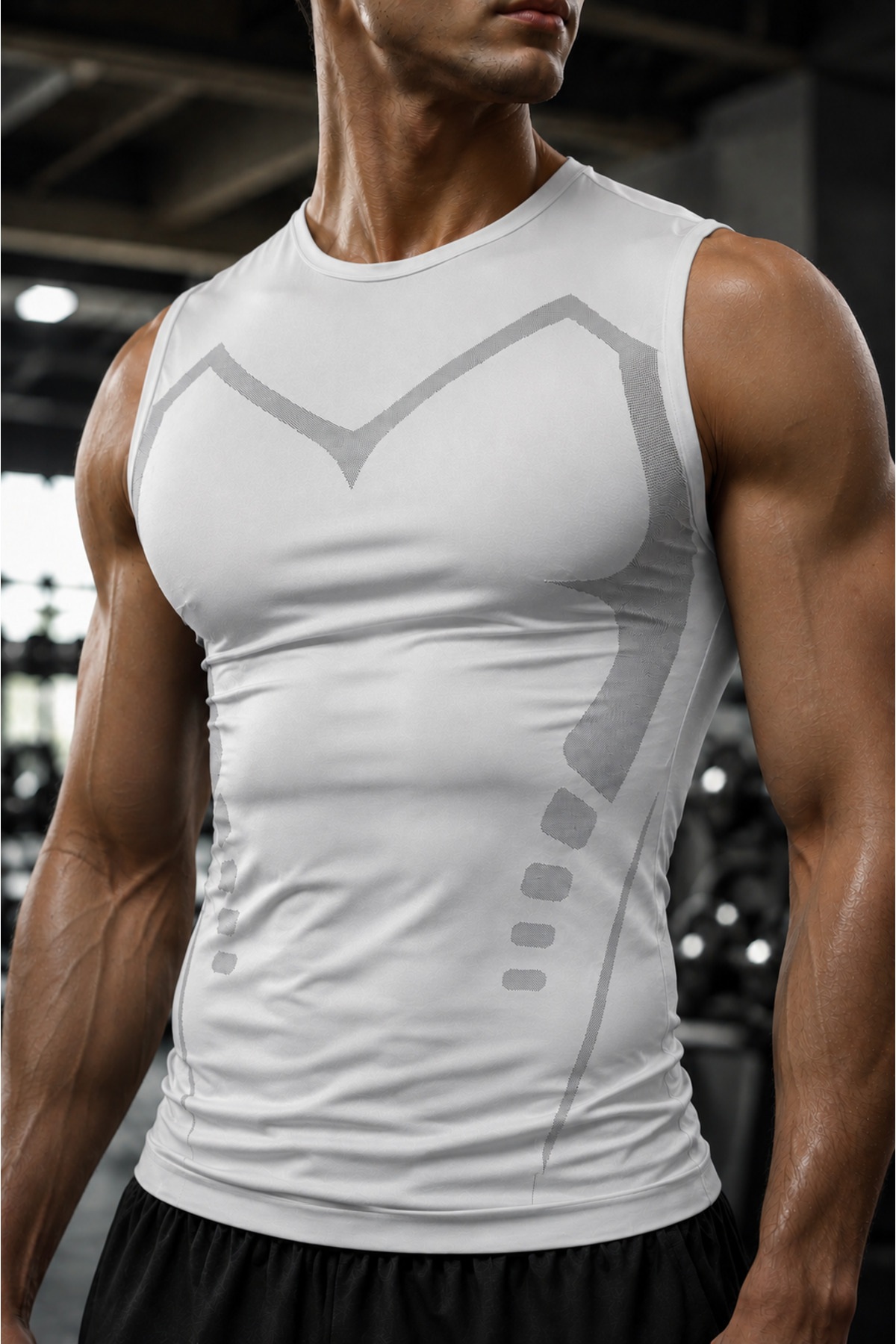 GHASSY CO . Erkek Compression Fitness Hızlı Kuruma Nefes Alabilen Çapraz Daraltma Tipi Kolsuz Spor T-shirt