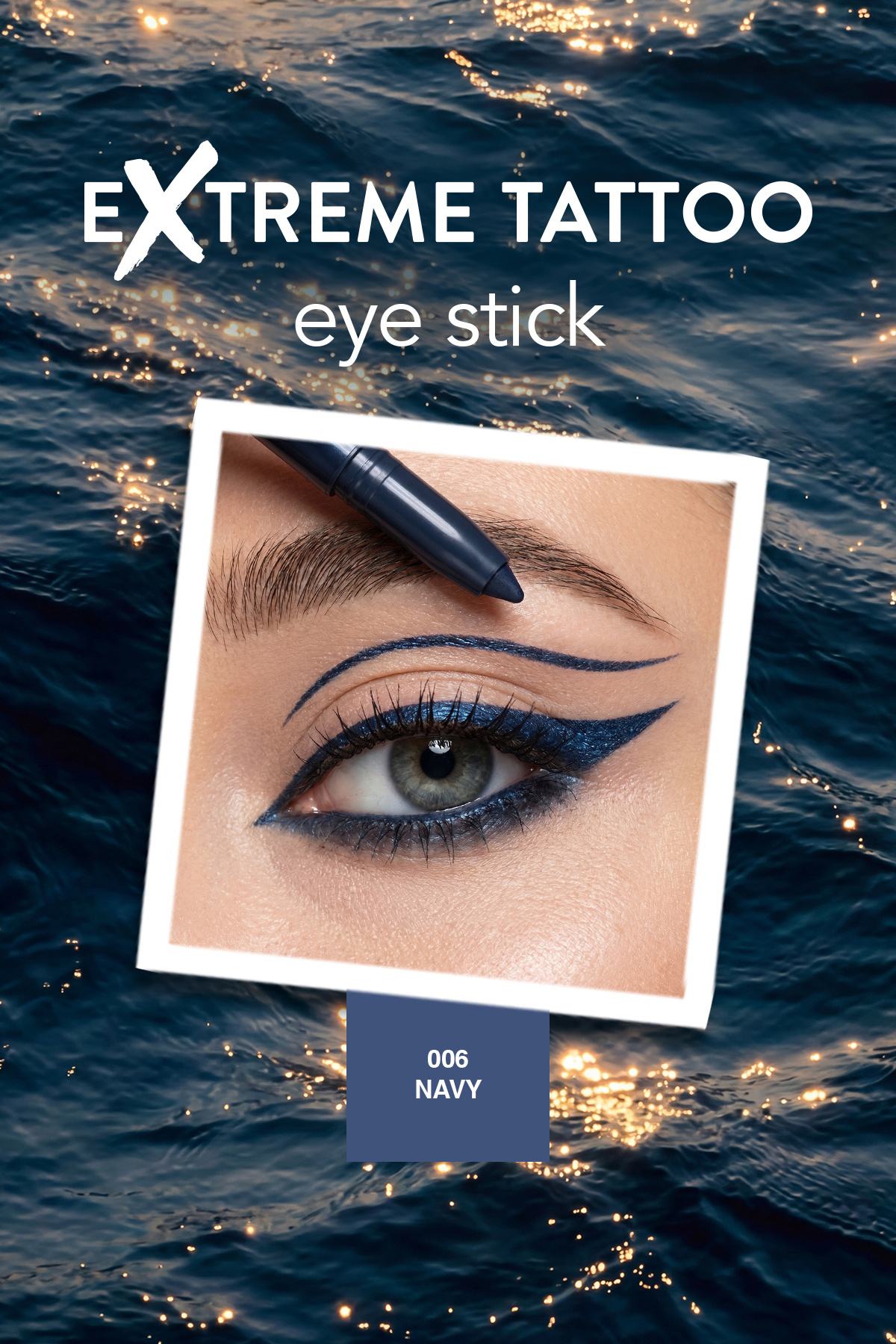 Extreme Tattoo Işıltılı Asansörlü Kalemtıraşlı Jel Göz Kalemi & Far Stick - 006 Navy — سرمه‌ای 10049 — تصویر 7 از 9