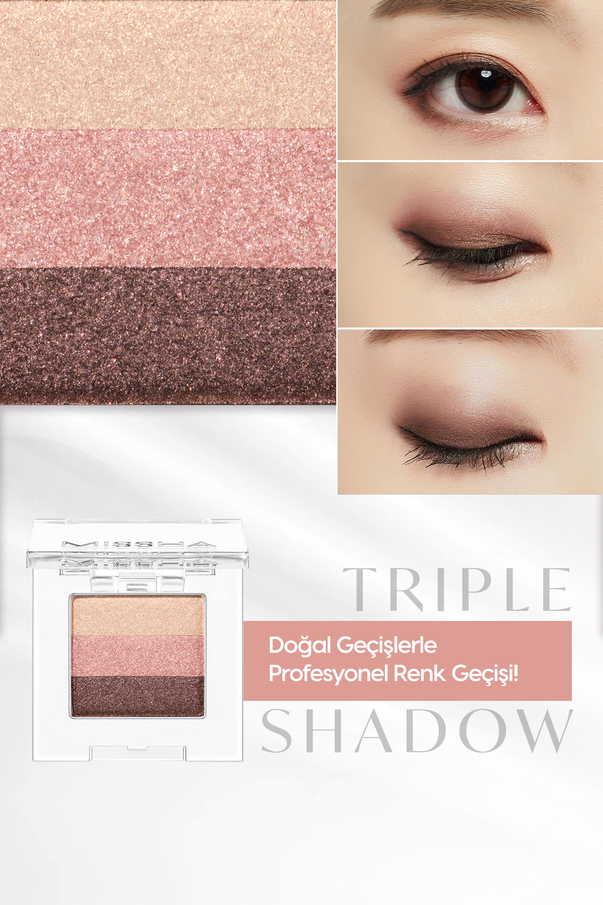 Yumuşak Dokulu, Dökülme Yapmayan 3 Renkli Göz Farı Triple Shadow (01 Brownie Pink) — قهوه‌ای 111597 — تصویر 3 از 9