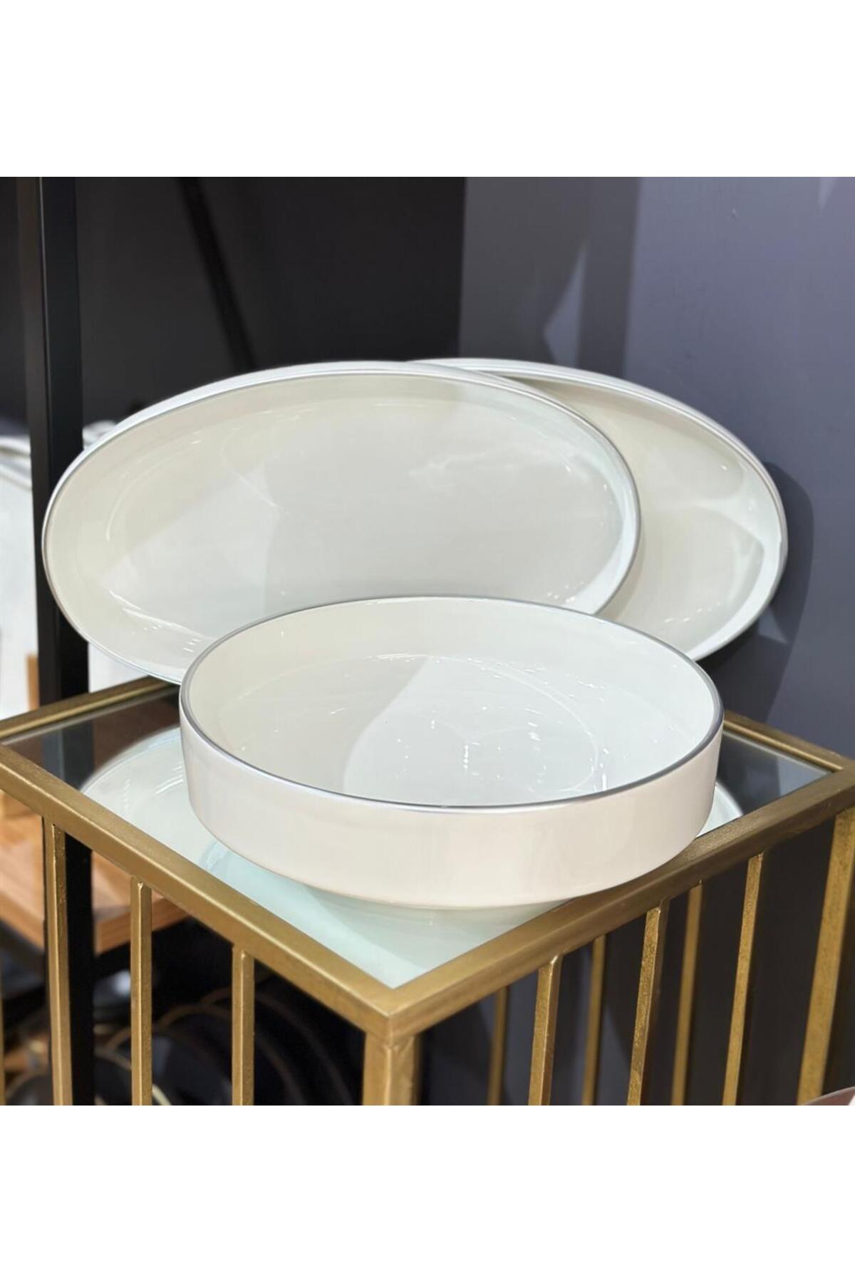 3-Piece Istanbul Modern Silver Salad Boat Bowl Set