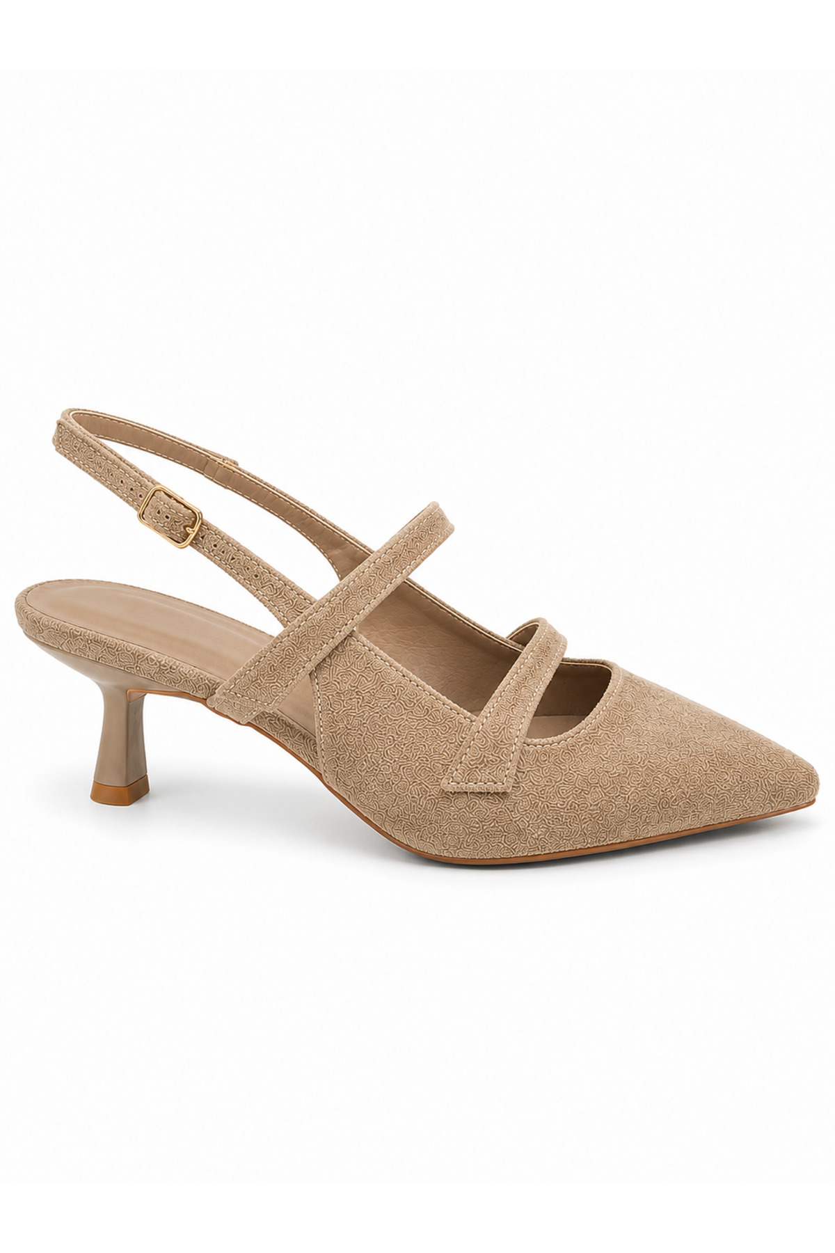 Rexba Vizon Süet Slingback Kadın Topuklu Ayakkabı Sivri Burun Kitten Heel Kısa Topuk Ofis Günlük Davet Şık Ayakkabı görsel 2