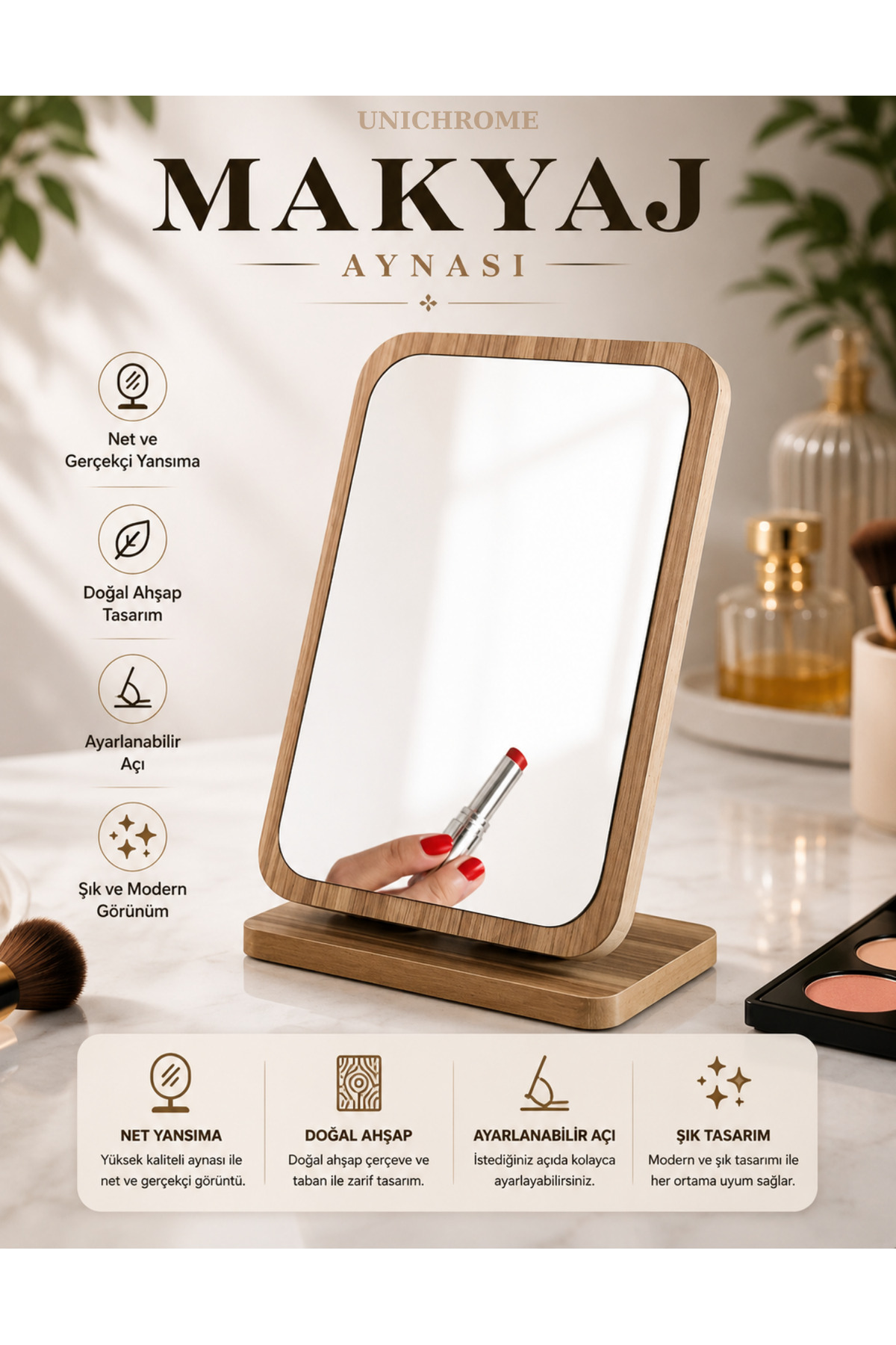 Hand Mirror Table Mirror Makeup Mirror Tilt Adjustable Square Makeup Mirror 18cm Hinged