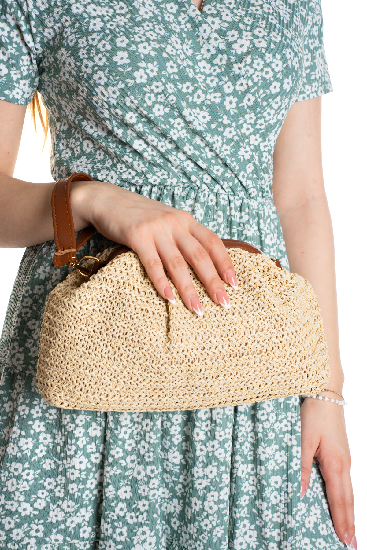 Adelina Bags Kadın Burslu Hasır Çanta Portföy Clutch Omuz Çantası El ve Omuz Askılı Hasır Çanta görsel 7