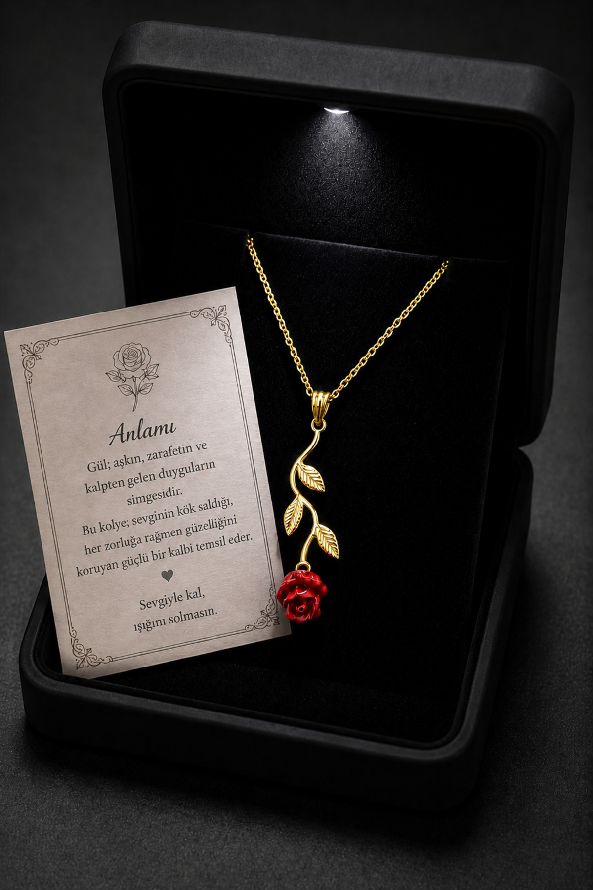 ÇEKİRDEK JEWELRY Işıklı Hediye Kutulu 925 Ayar Gümüş Gül Figürlü Kolye Anlamlı Hediye Kadın Kolyesi