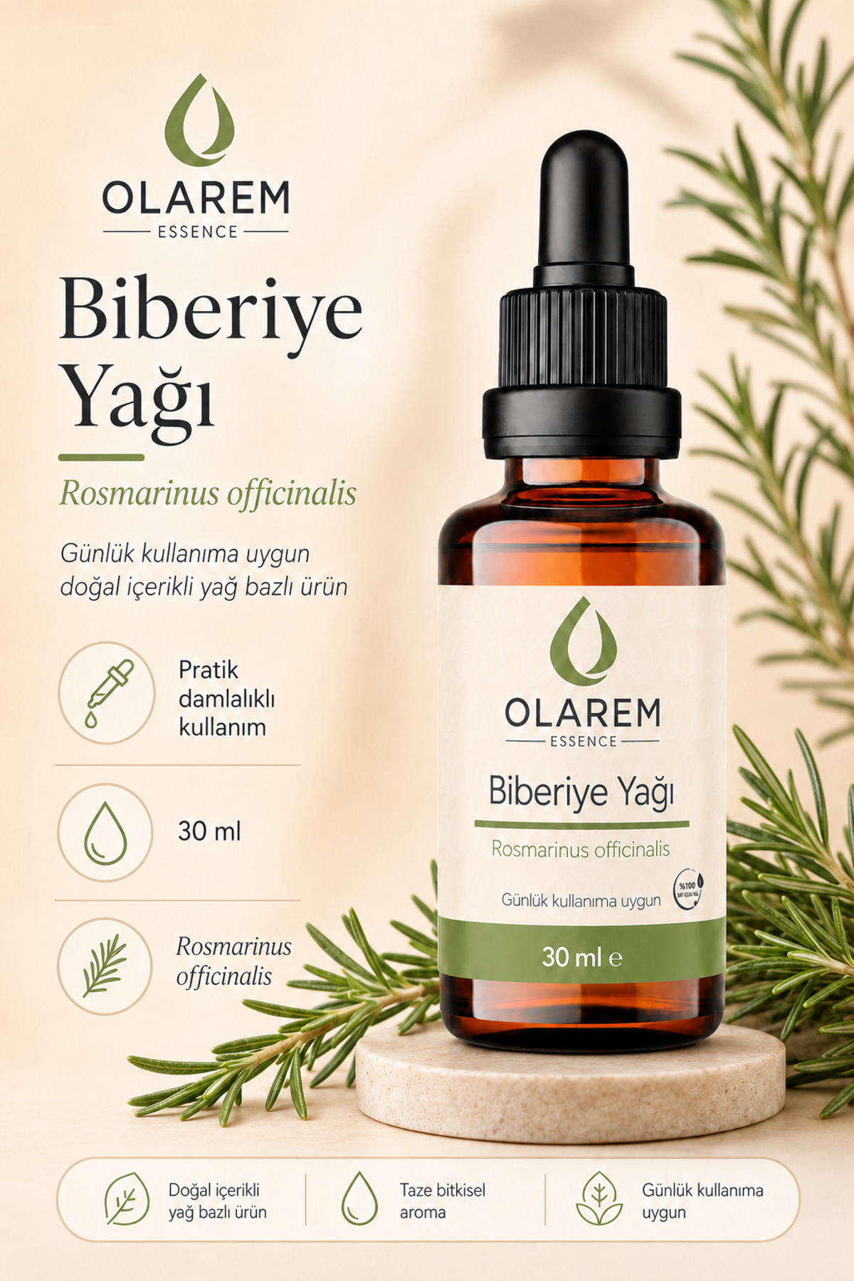 بطری قطره‌چکانی شیشه‌ای ۳۰ میلی‌لیتری روغن ضروری رزماری — OLR-BBRYE-30ML — تصویر 3 از 3