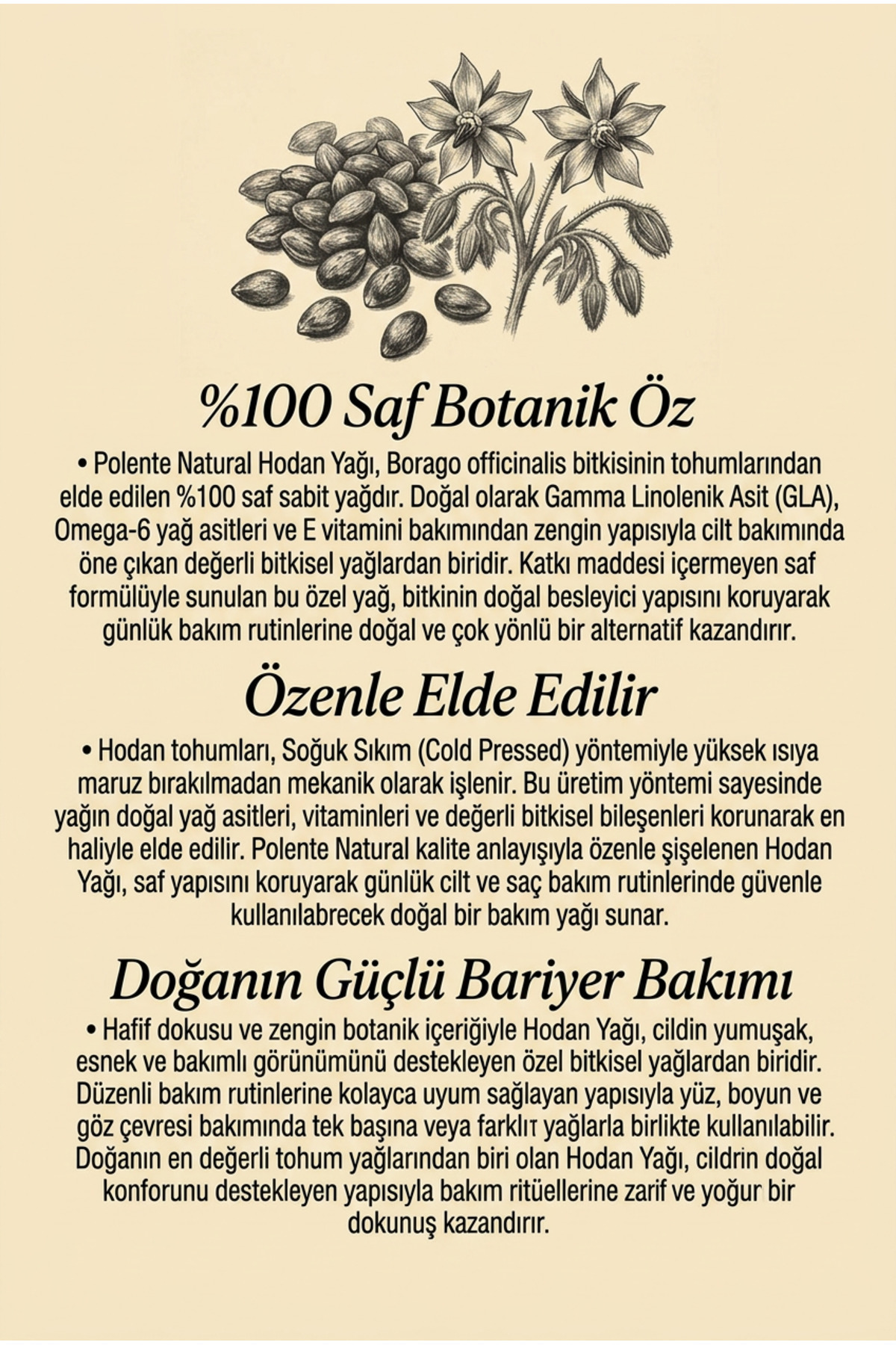 Hodan (BORAGE) Yağı - Soğuk Sıkım 30 ml — Borago Officinalis Seed Oil — تصویر 4 از 5