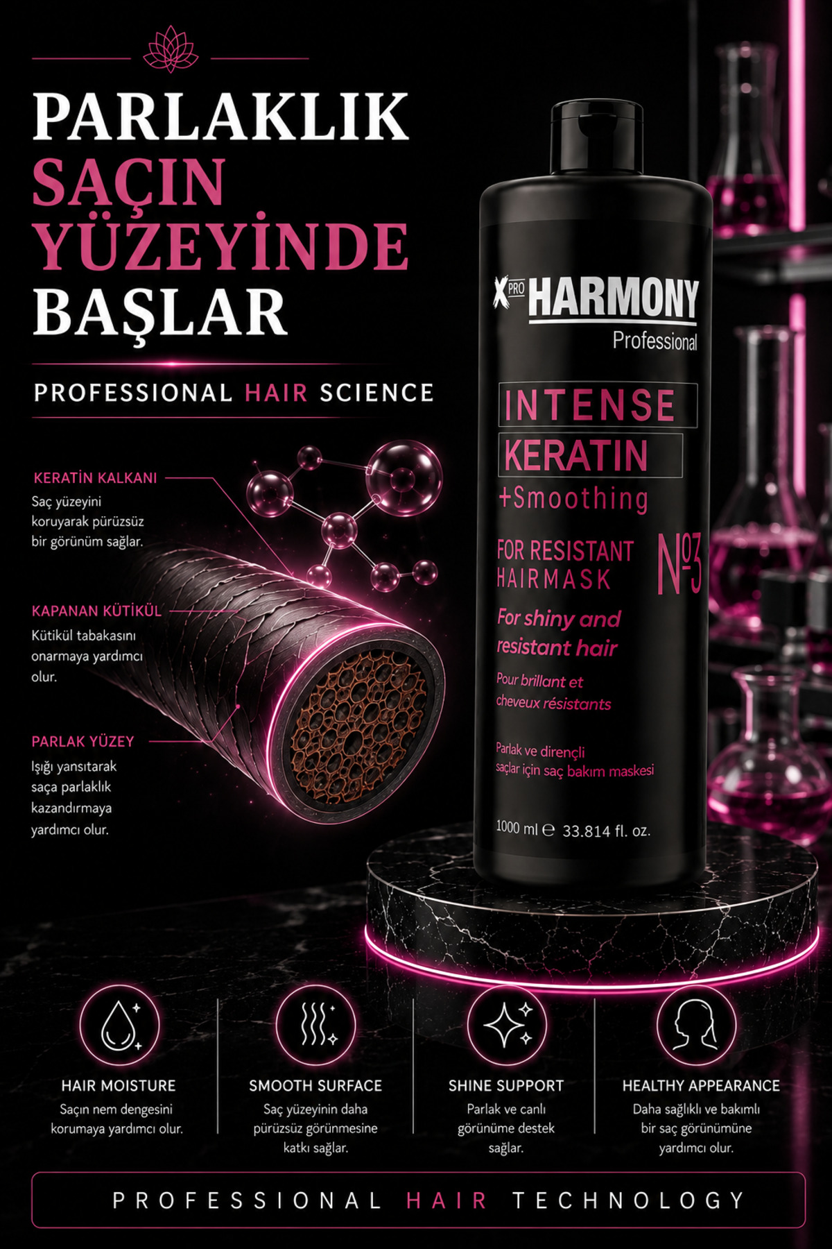 İntense Keratin No 3 Smoothing Hair Mask Maske 1000ml — XPH-8682887911345 — تصویر 7 از 8
