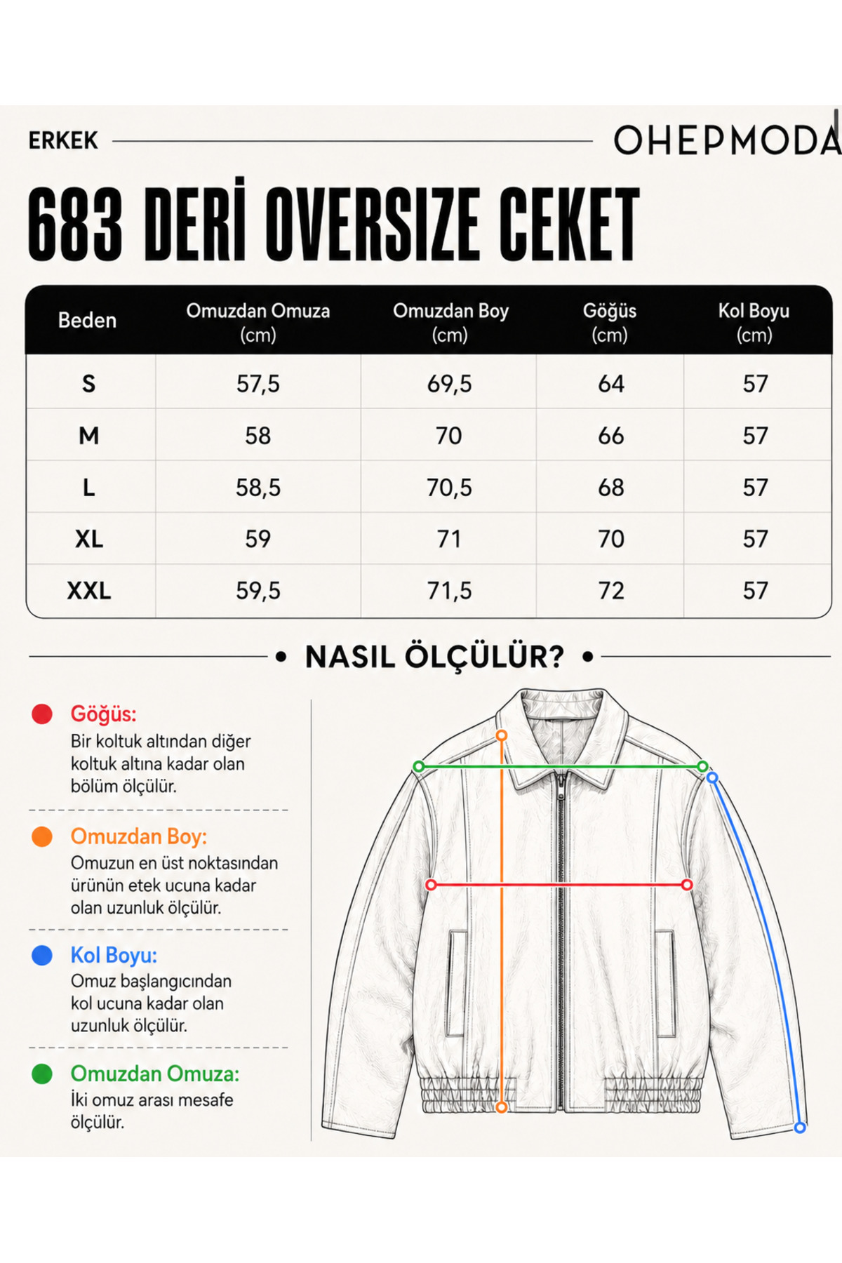 OHM OHEPMODA Oversize Rahat Kalıp Lastikli Erkek Deri Ceket görsel 2
