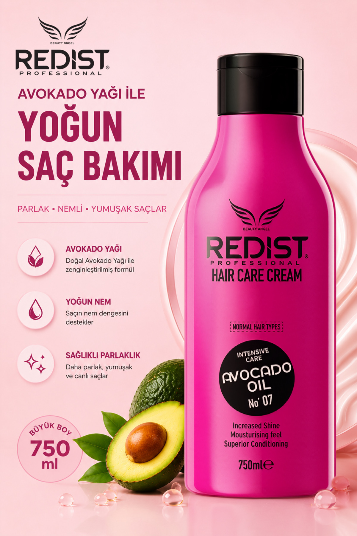 Redist Avokadolu Saç Bakım Kremi 750 ml | Yoğun Nemlendirici Bakım, Yumuşak ve Parlak Görünüm — avakadolusaçkremi-750ml