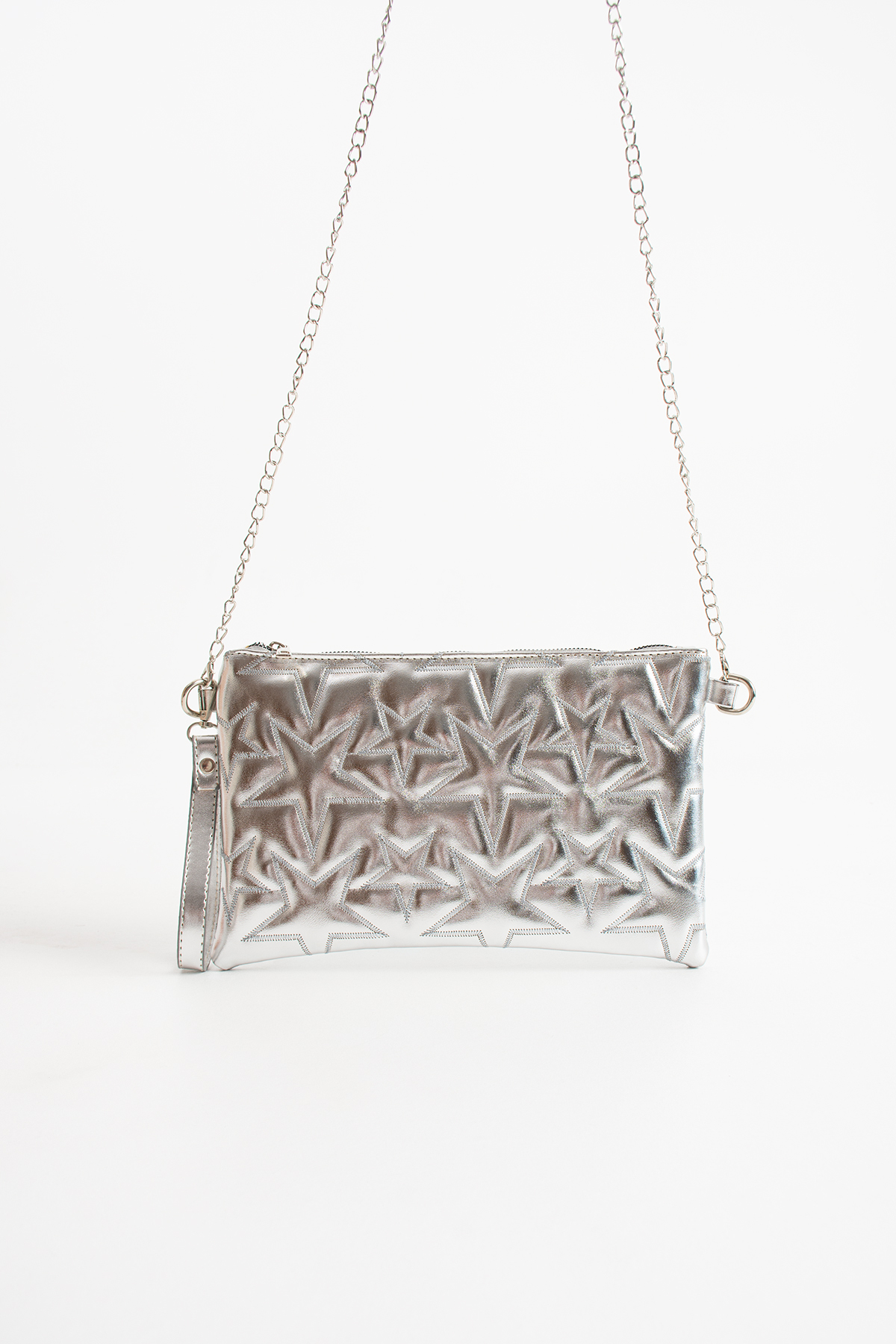 Zealous Yıldız desenli Gümüş Portföy & Clutch Çanta Çıkarabilir Bileklik Askılı 30x19 cm görsel 3