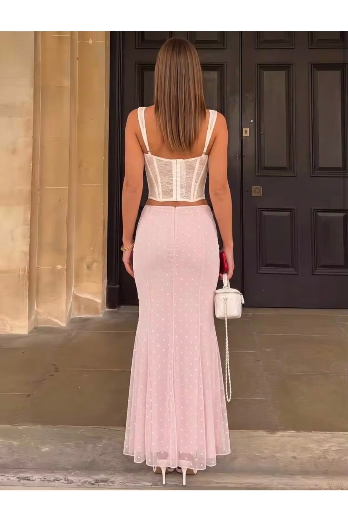 SHEBARA PEMBE PUANTİYELİ ASTARLI TÜL ETEK görsel 4