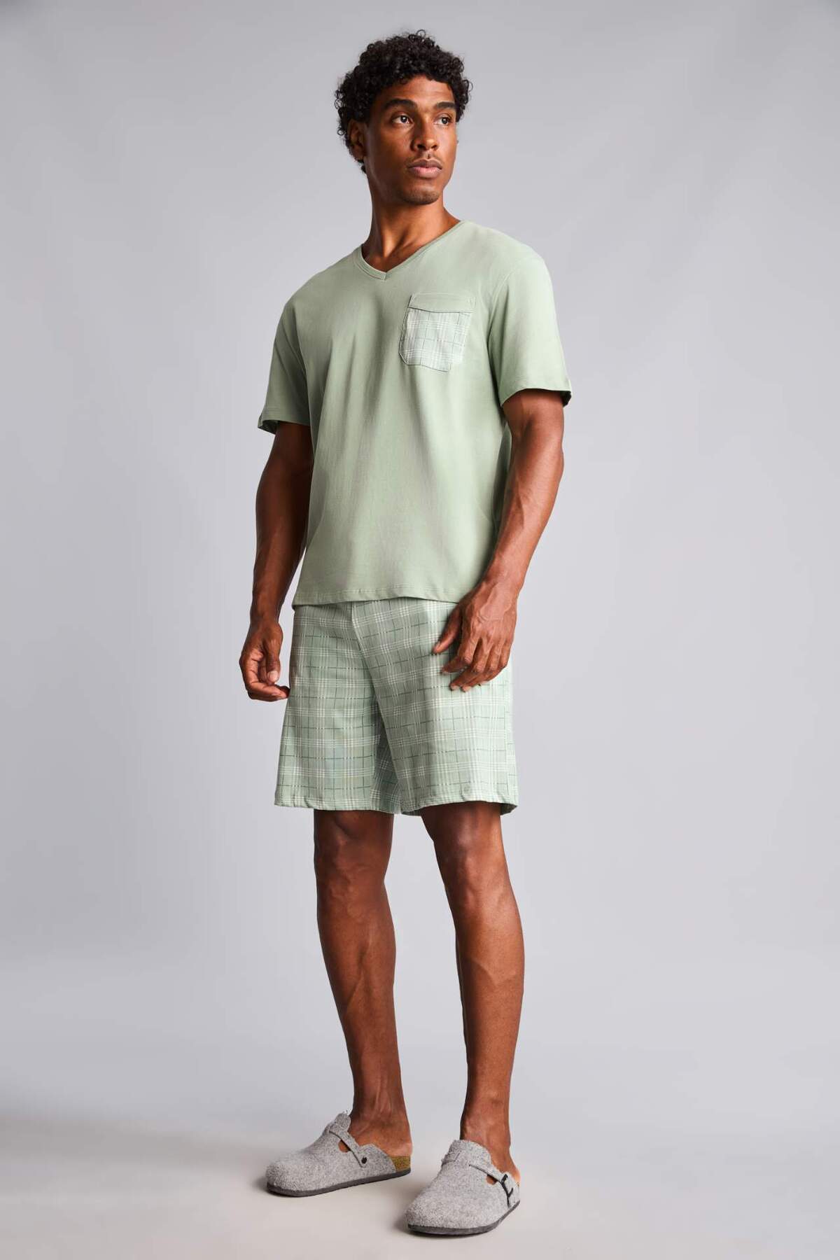 DeFacto %100 Pamuk New Regular Fit Kısa Kollu 2'li Açık Yeşil Şortlu Pijama Takımı I0877AX26HS görsel 2