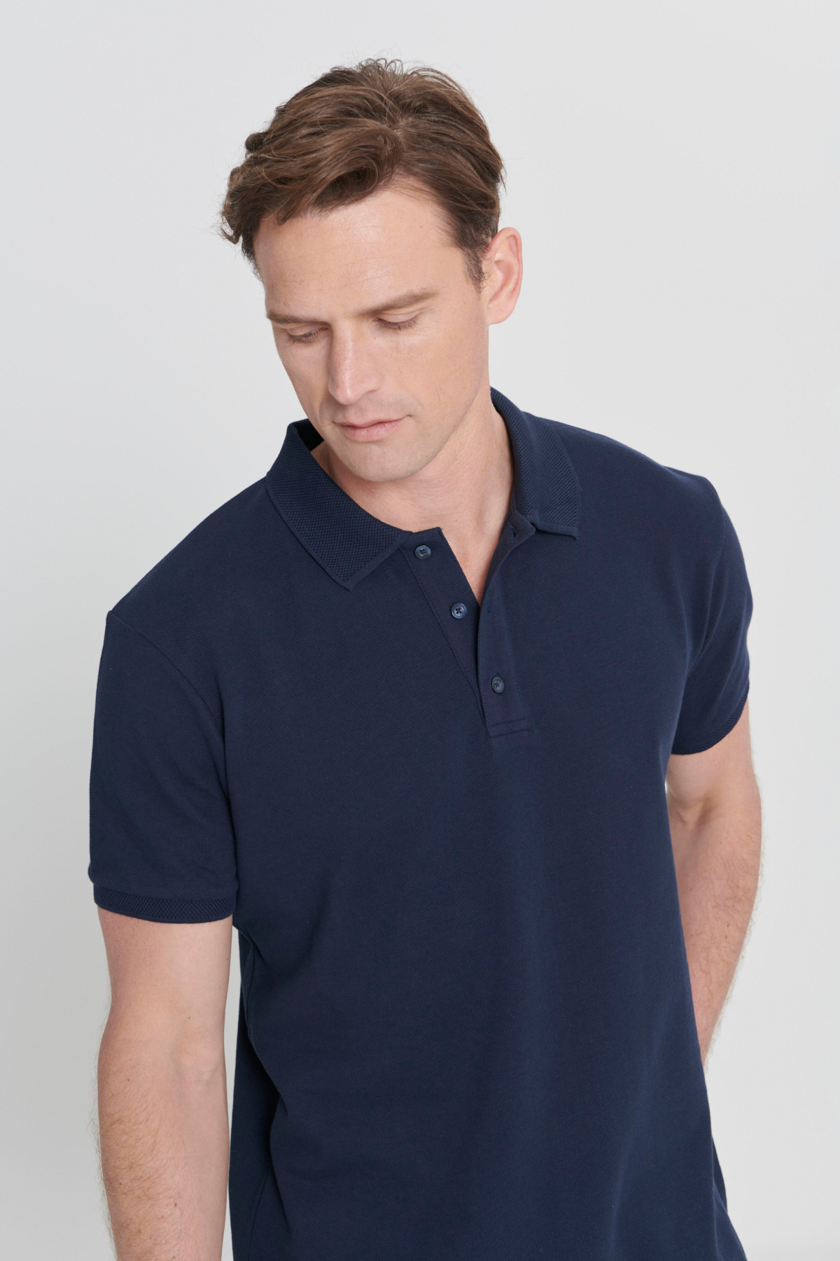 ALTINYILDIZ CLASSICS Erkek Lacivert %100 Pamuk Kıvrılmaz Pike Polo Yaka Slim Fit Dar Kesim Tişört görsel 8
