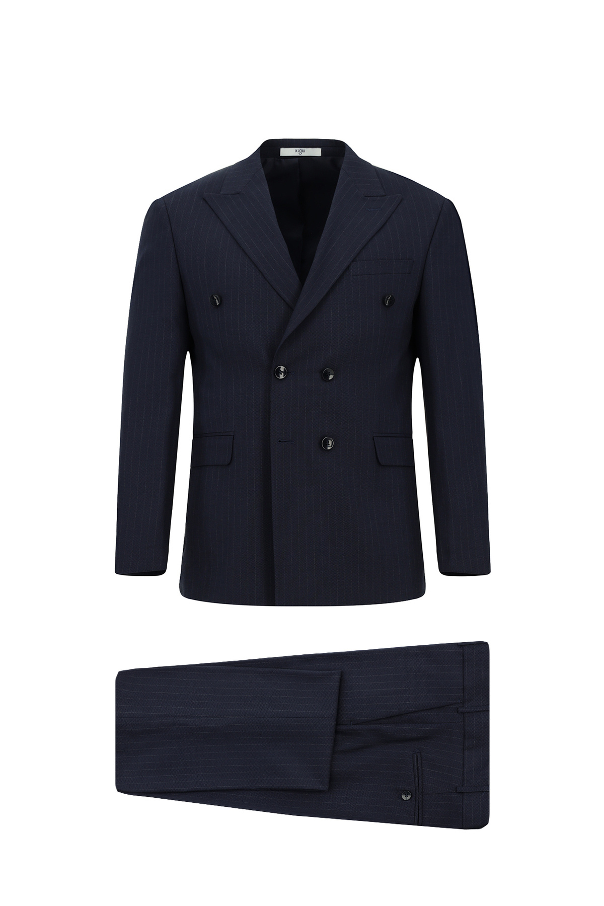Kiğılı 7 Drop Slim Fit Dar Kesim Çizgili Kruvaze Takım Elbise