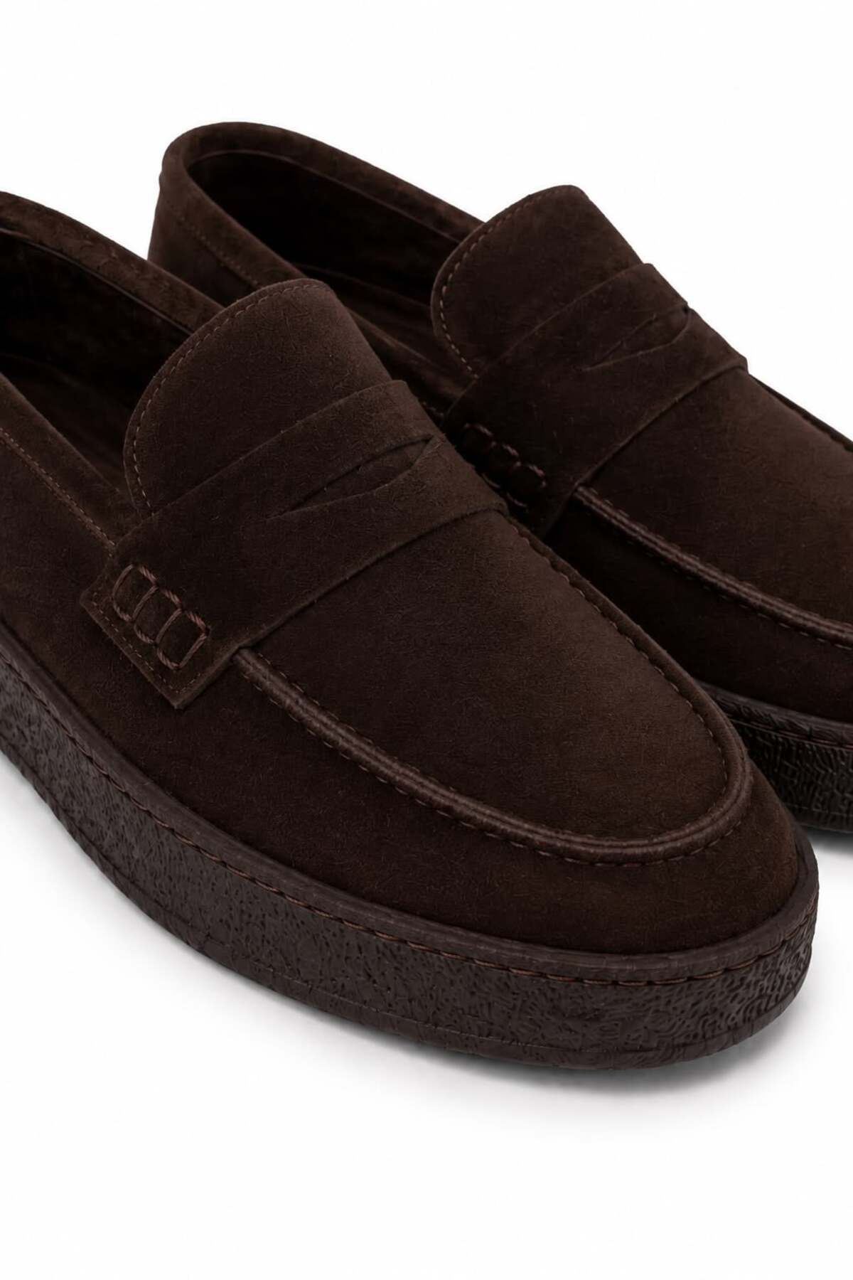 VARNAS Erkek Kahverengi Süet Loafer Hakiki Dana Derisi İç Dış Deri Kauçuk Taban Günlük Casual Ayakkabı, Ve görsel 4