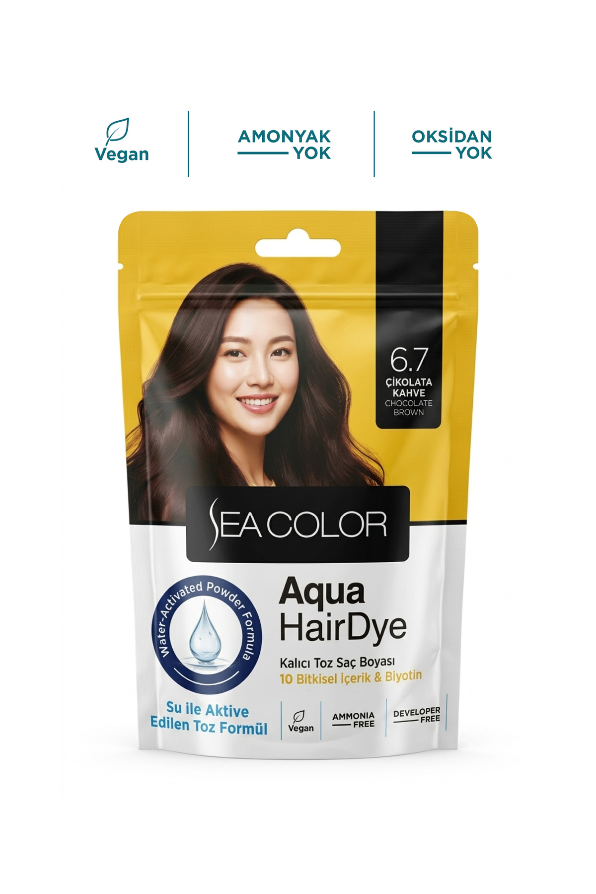 Sea Color Aqua Hair Dye Suyla Aktifleşen Toz Saç Boyası 6.7 Çikolata Kahve — قهوه‌ای AquaHair1