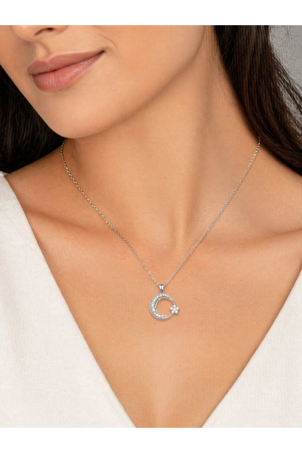 Silver Ay Yıldız Kolye