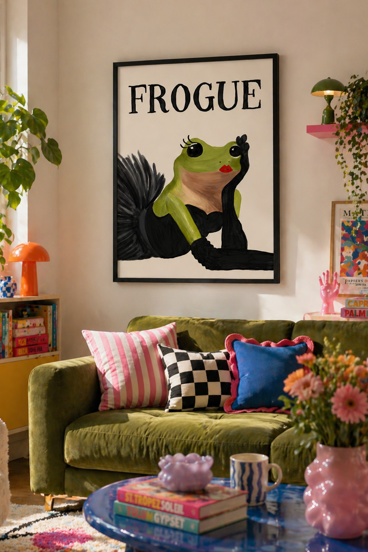 Kurbağa Tablo Poster Kadın Figürlü Komik Modern Sanat Duvar Dekoru Çerçevesiz