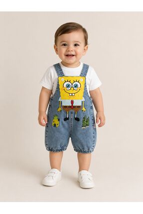 BEBEXO KIDS Unisex Bebek Kot Salopet Takımı Sünger Bob Nakışlı Tişörtlü 2 li ...