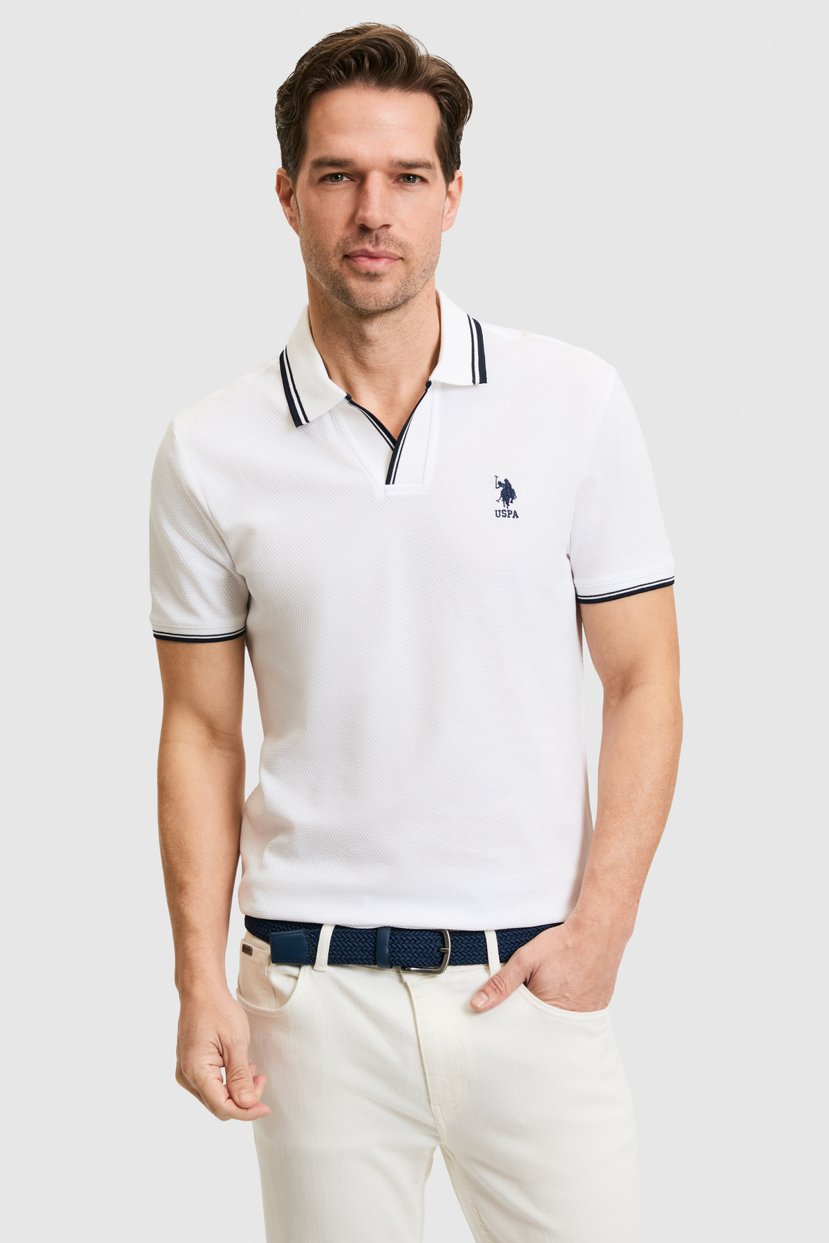 U.S. Polo Assn. Men's Slim Fit Polo Collar White T-Shirt 50323894-Vr013