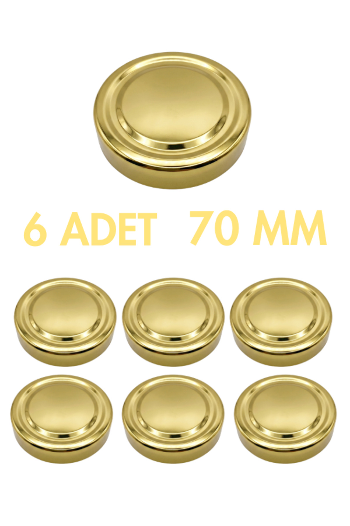 6 x Deep Gold Metal Ergo Baby Food Jam Peanut Butter Jar Lid – 70 mm (compatible with 255 cc-350 cc-545 cc jars)