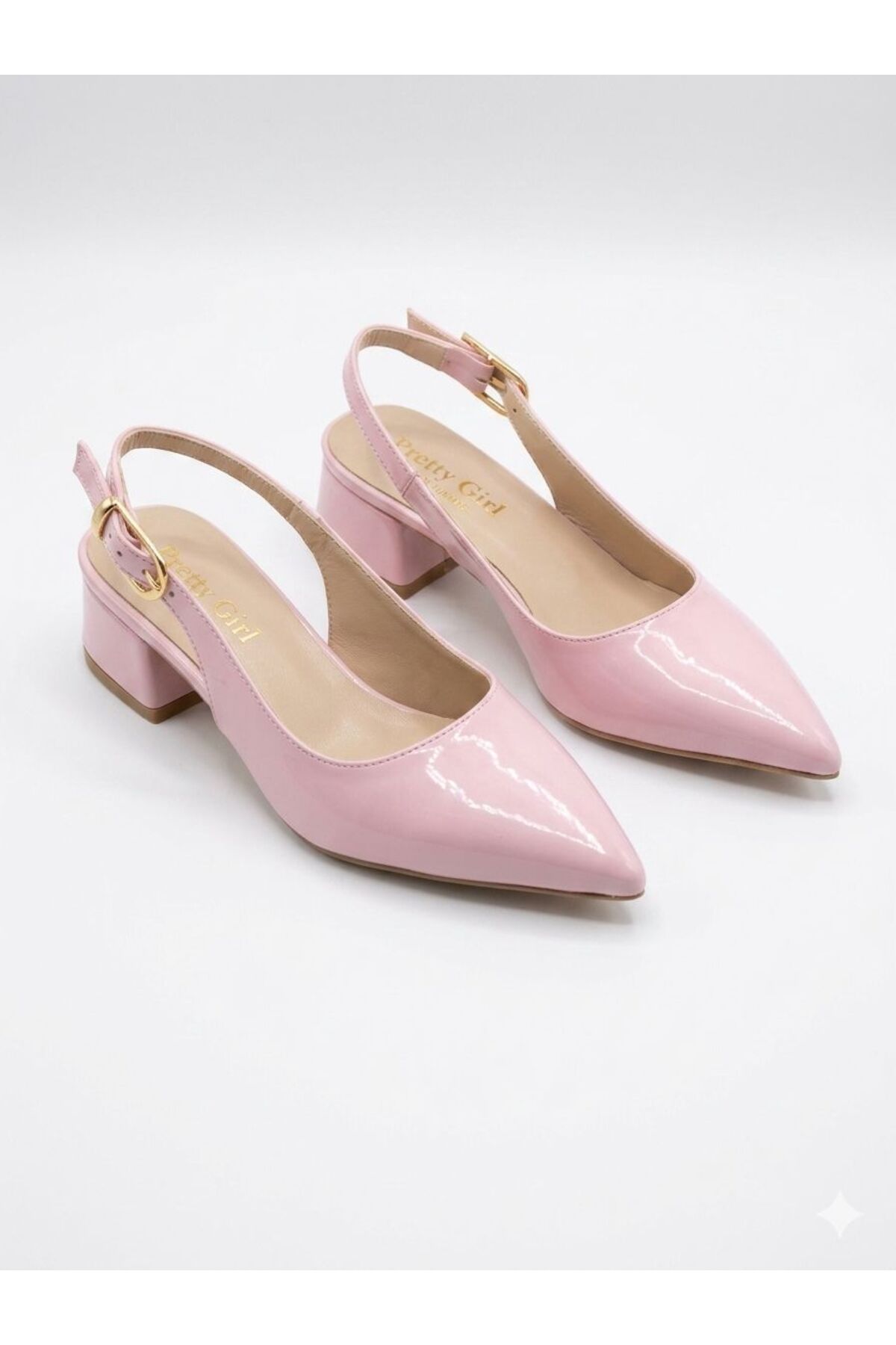 Pretty Girl Kadın Pembe Rugan 210 Arkası Açık Kısa Blok Topuklu Günlük Stiletto Ayakkabı (Topuk Boyu 4cm) görsel 5