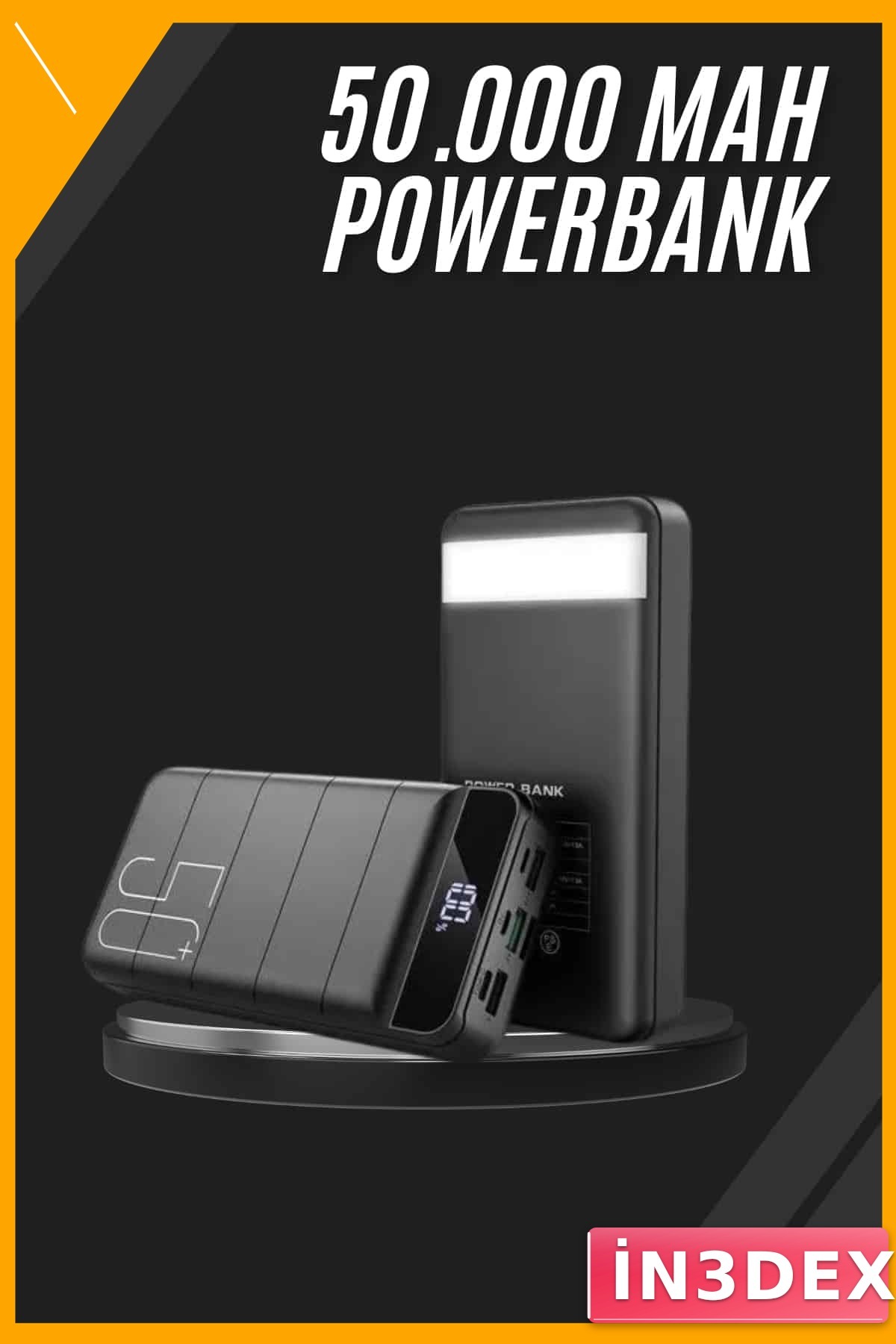 50.000 mAh 4 Girişli Hızlı Şarj Powerbank Led Göstergeli Fenerli