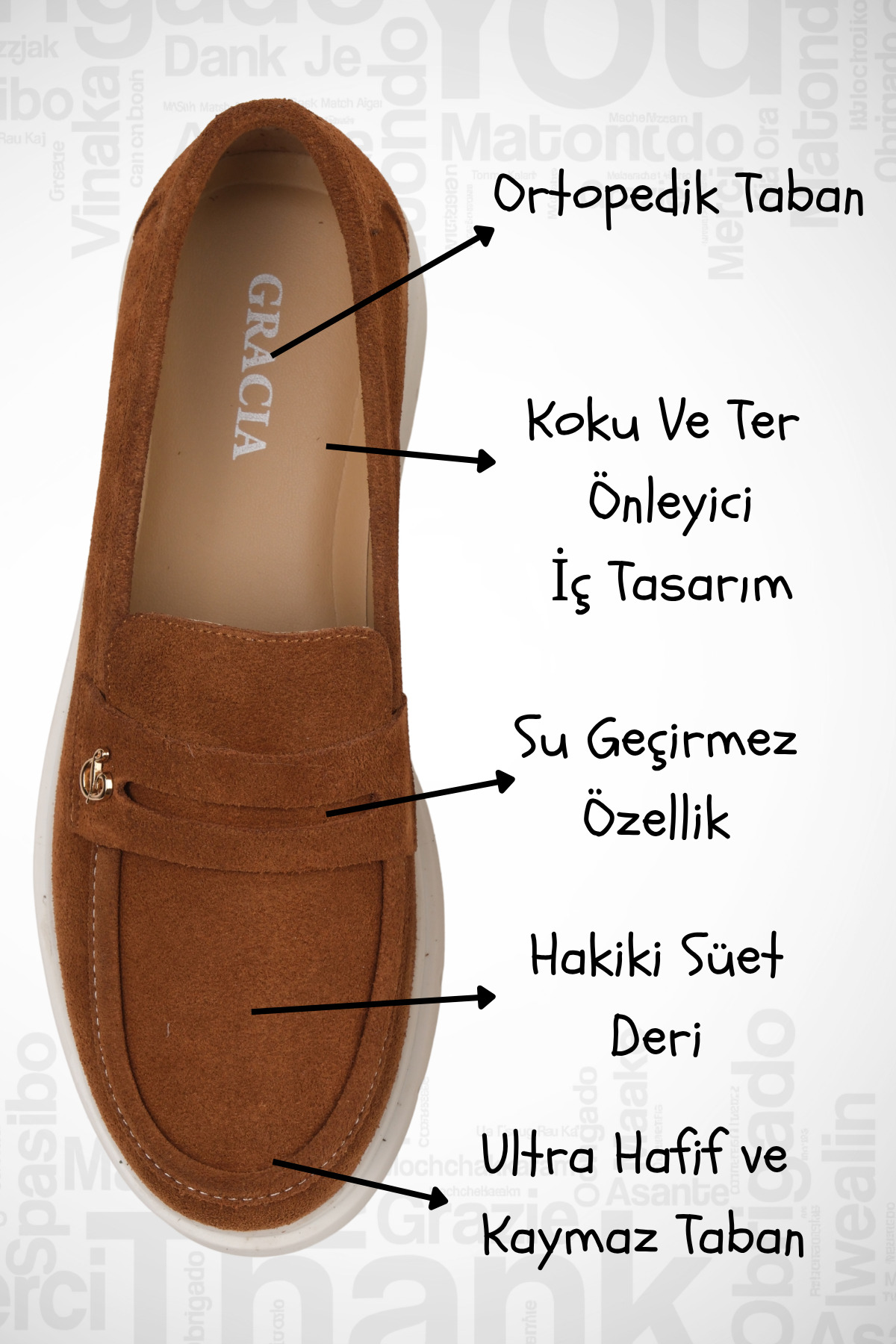 ALTA GRACIA Gracia Hakiki Süet Deri Kadın Loafer Ayakkabı Kaymaz Taban Ortopedik Anneler Yazlık görsel 3