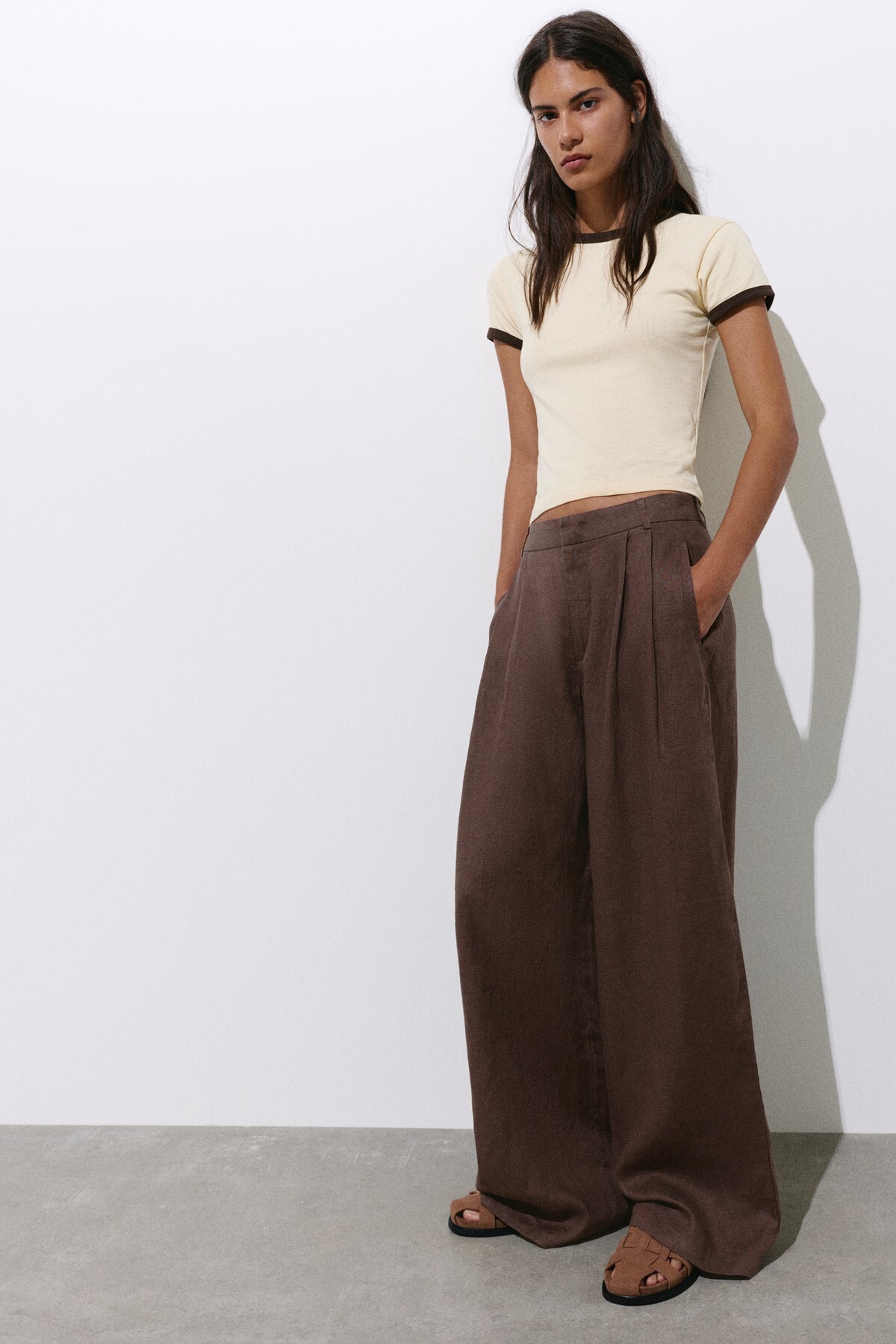 100% linen wide leg trousers