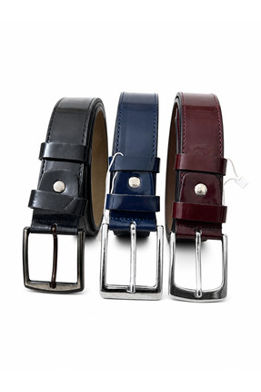 kemer krallığı Erkek Kemer 3’lü Set 4 cm Klasik Parlak – Siyah / Lacivert / B...