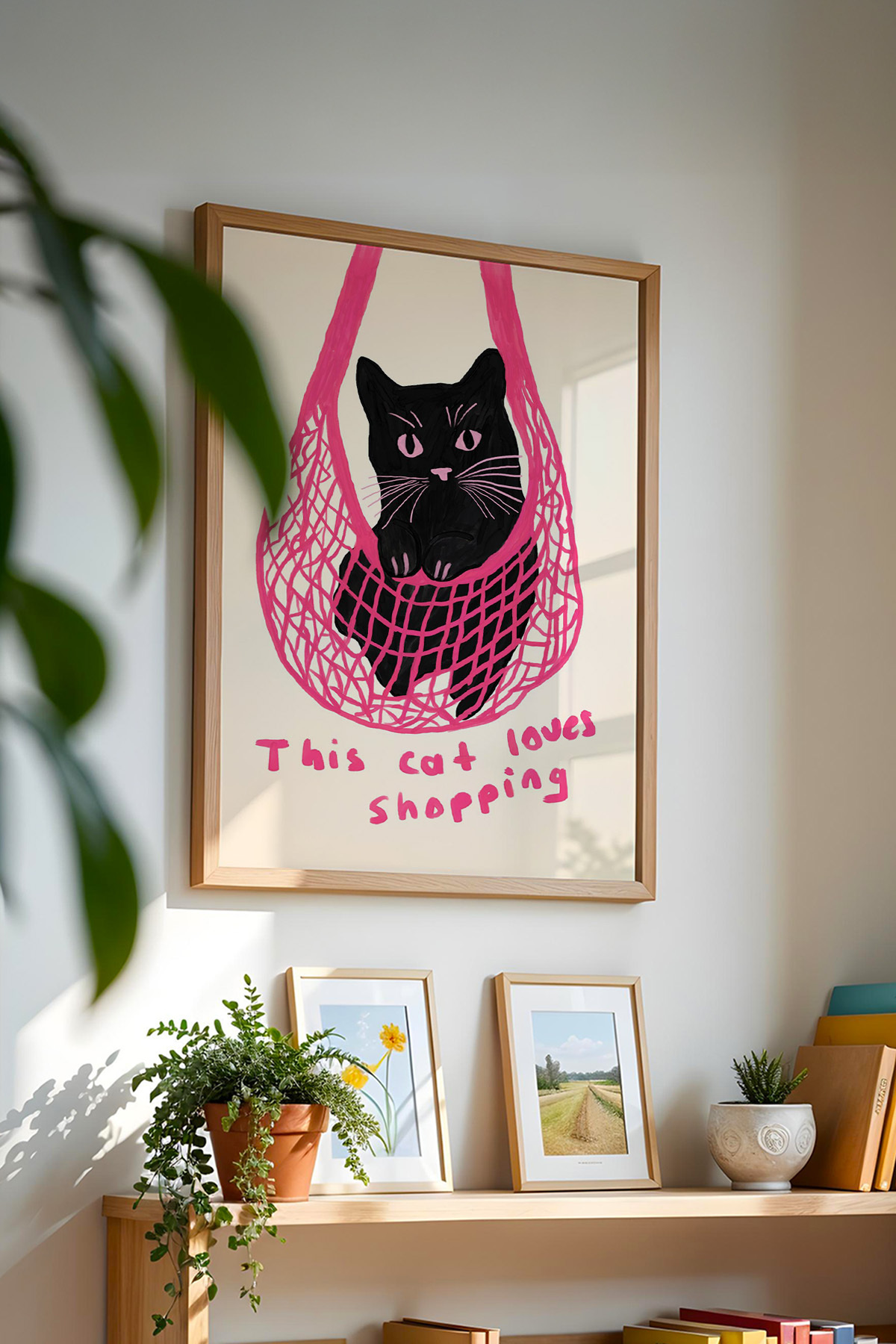 Siyah Kedi Tablo Poster Mizahi Modern İllüstrasyon Duvar Dekoru Çerçevesiz