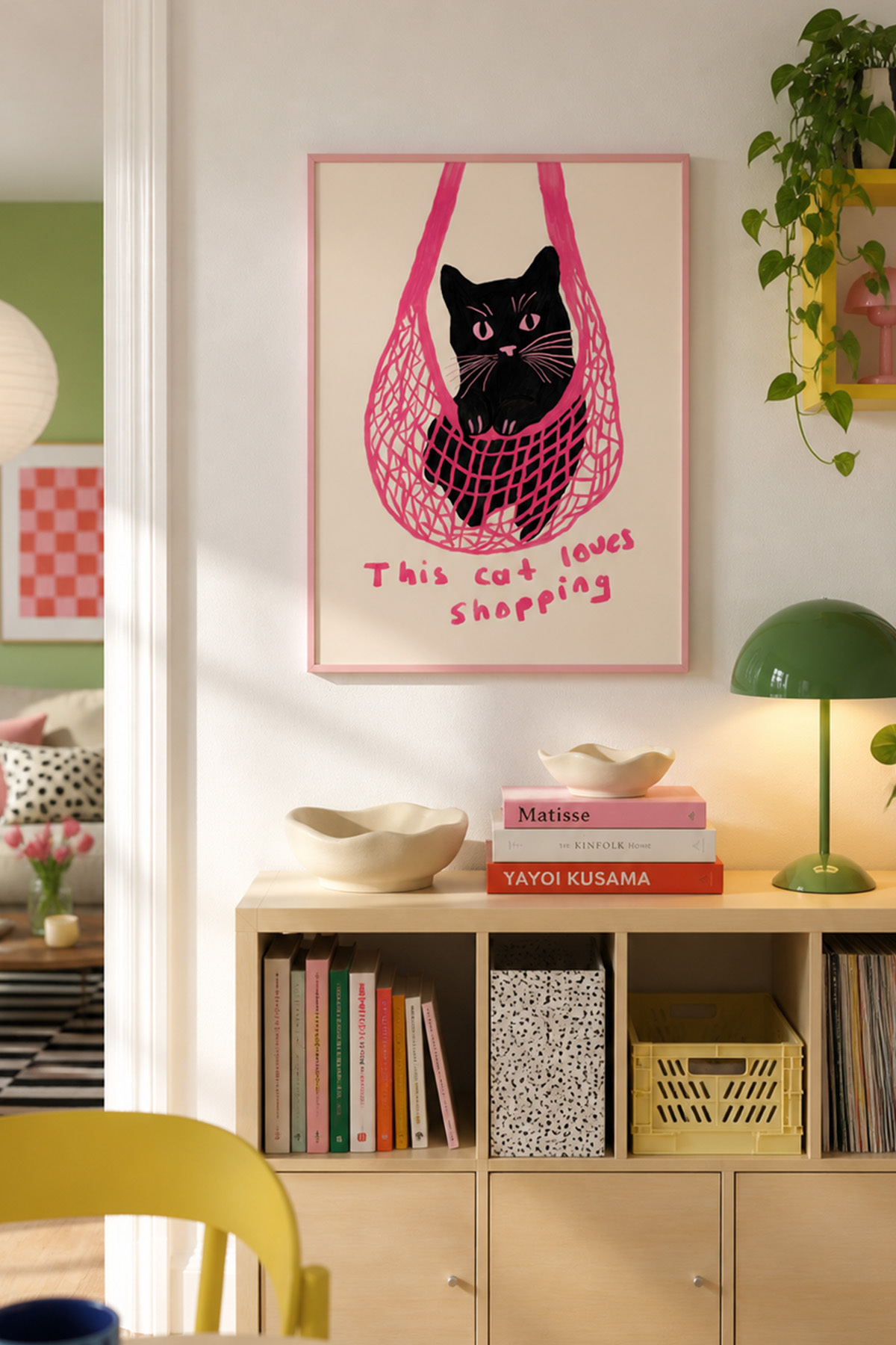 Siyah Kedi Tablo Poster Mizahi Modern İllüstrasyon Duvar Dekoru Çerçevesiz