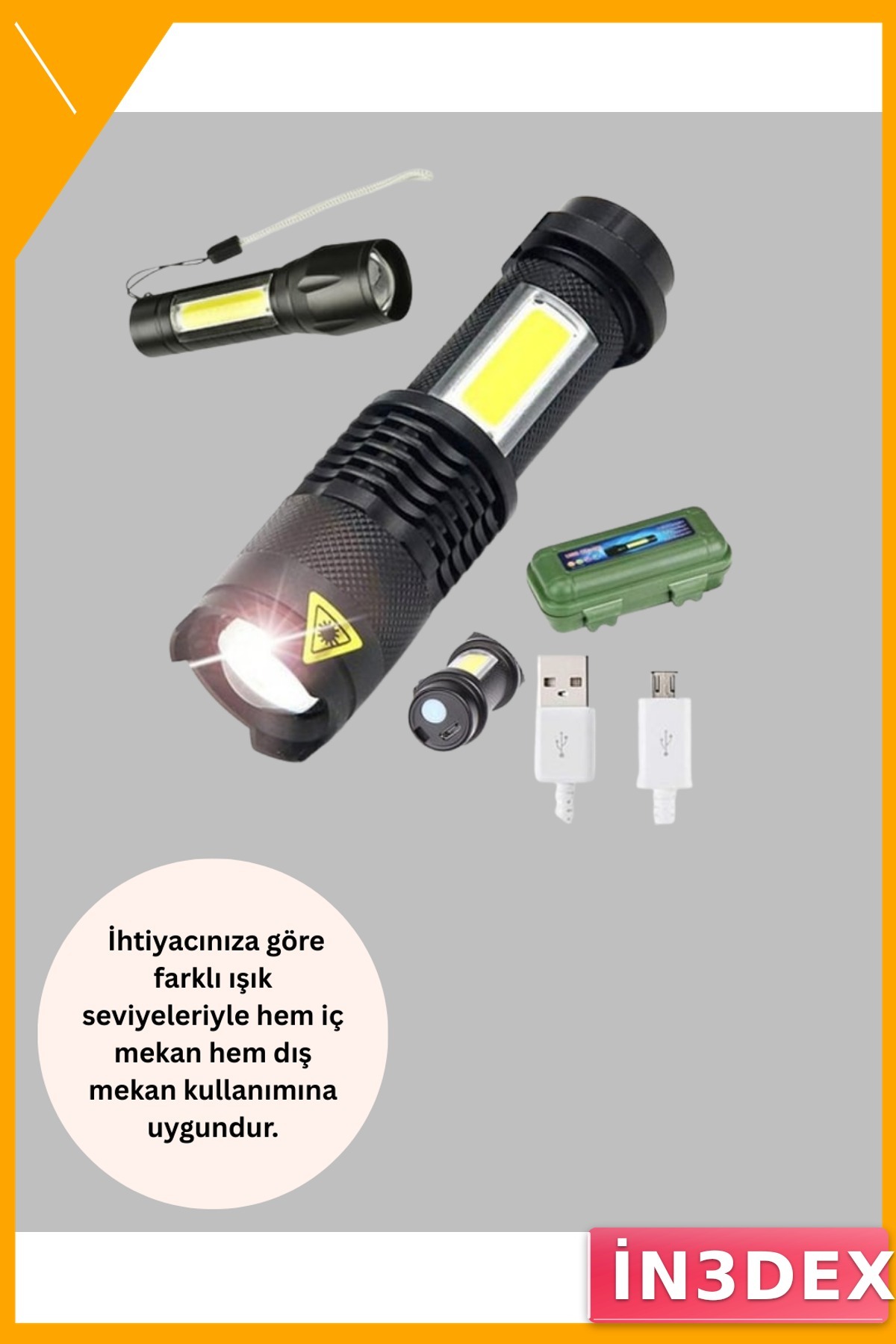 Mini LED El Feneri 4 Modlu Suya Dayanıklı Şarjlı 2000 Lümen