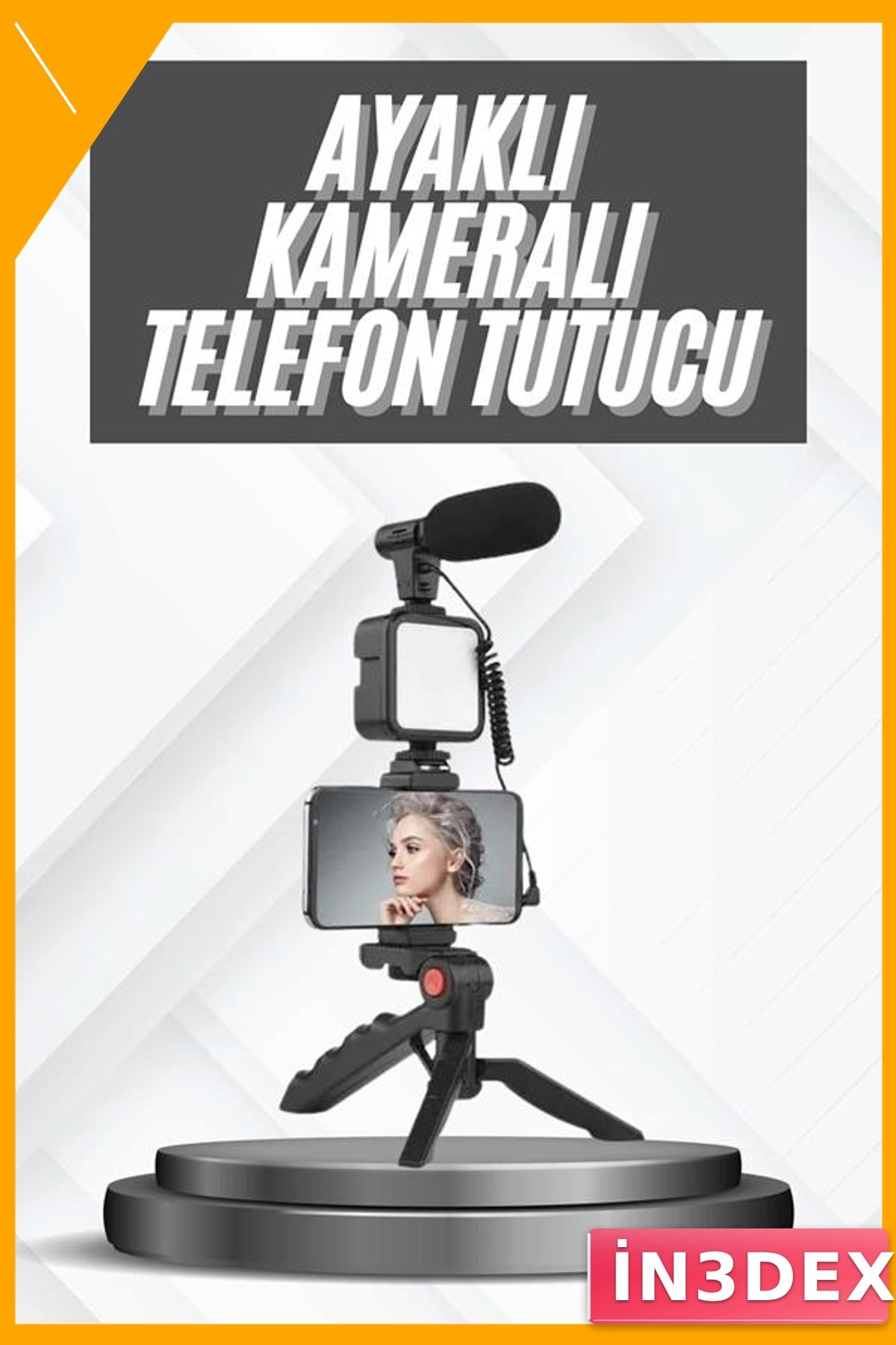 Işıklı Mikrofonlu Telefon Tutucu Video Çekim Seti Tripod