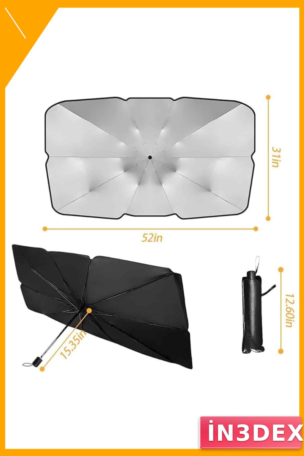 Katlanabilir Oto Güneşliği 125x65 cm UV Korumalı Tüm Araçlar İçin
