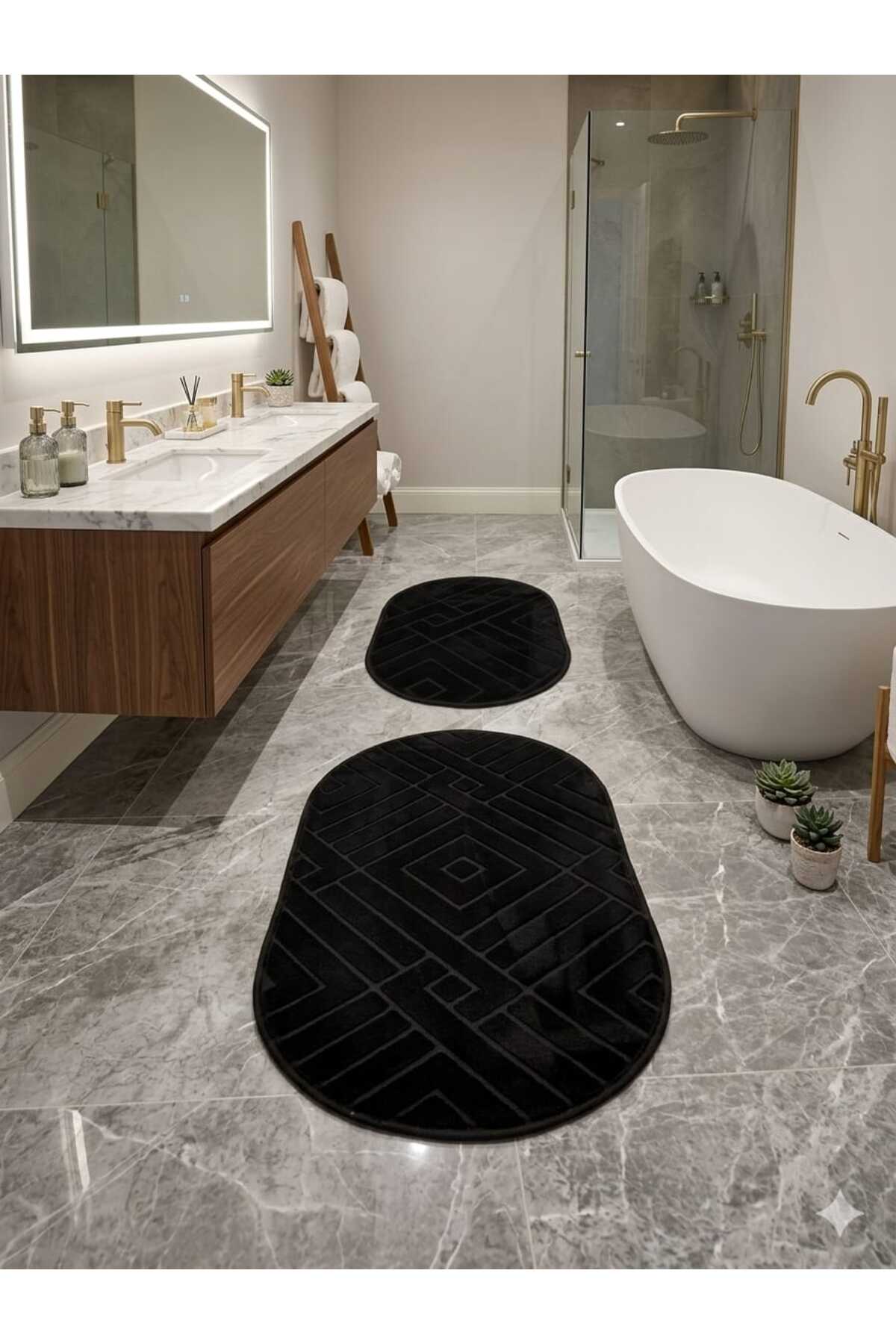 Washable Fringed Non-Slip Dot Base Soft Pattern Bath Mat 2-Piece Set 60x100 and 40x60cm