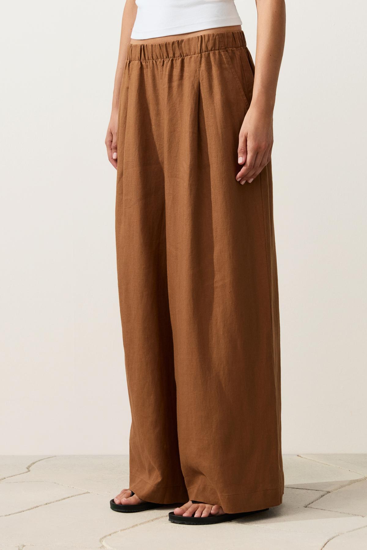 100% linen wide leg trousers