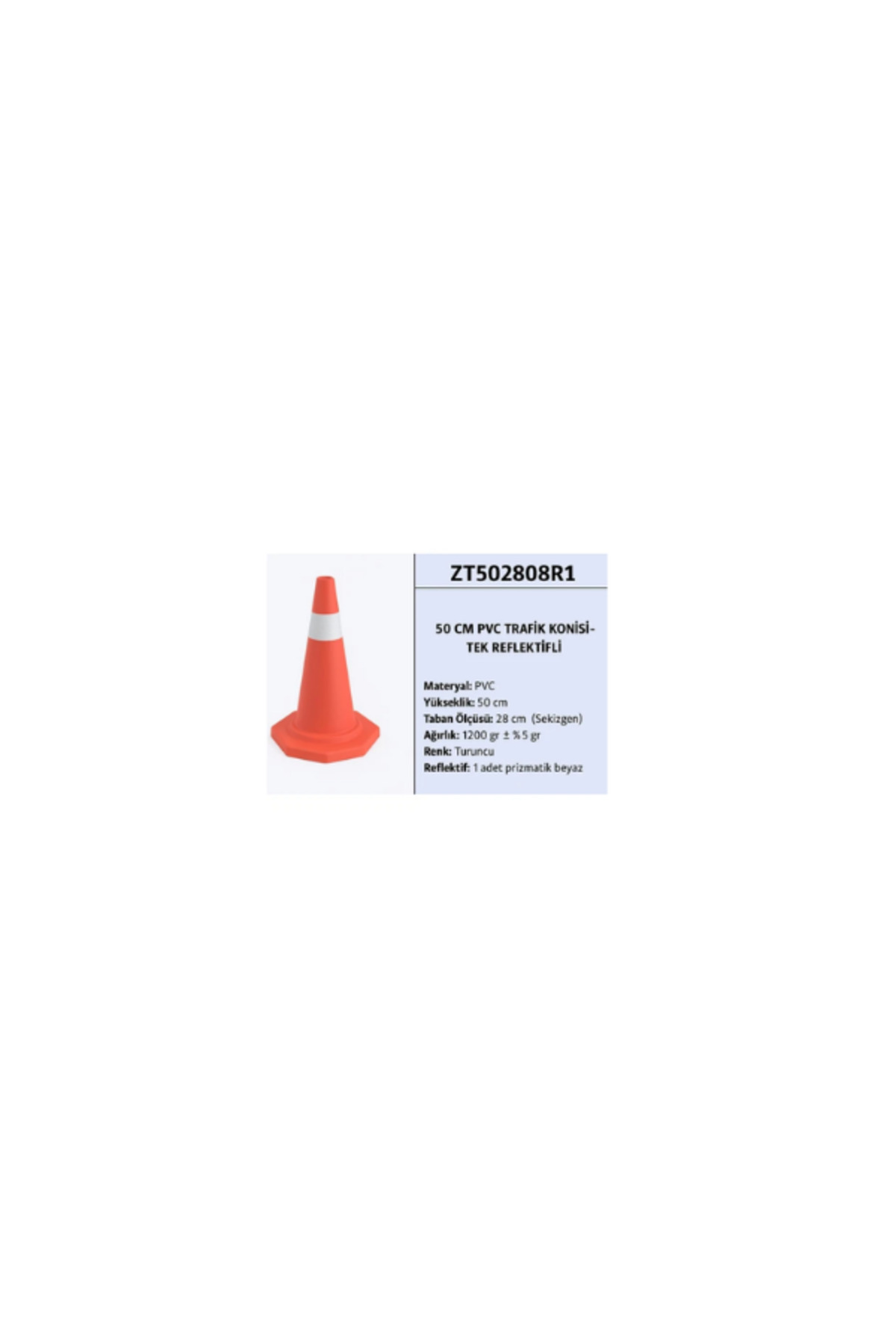 ZT502808R1 – 50 cm Pvc Trafik Konisi – Tek Reflektifli