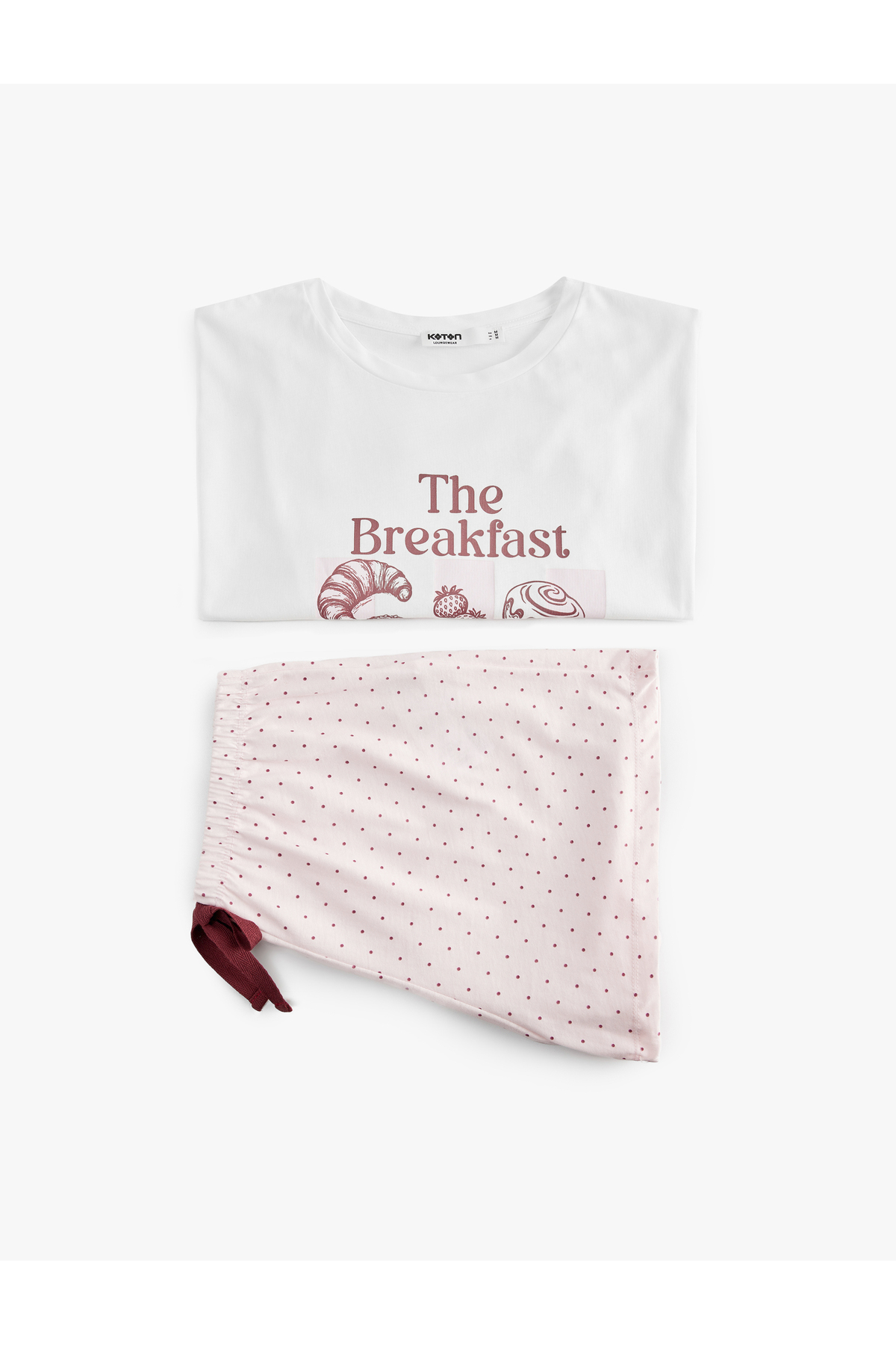 Koton Pamuklu Bisiklet Yaka Kısa Kollu Rahat Kesim Baskılı Pijama Takımı görsel 3