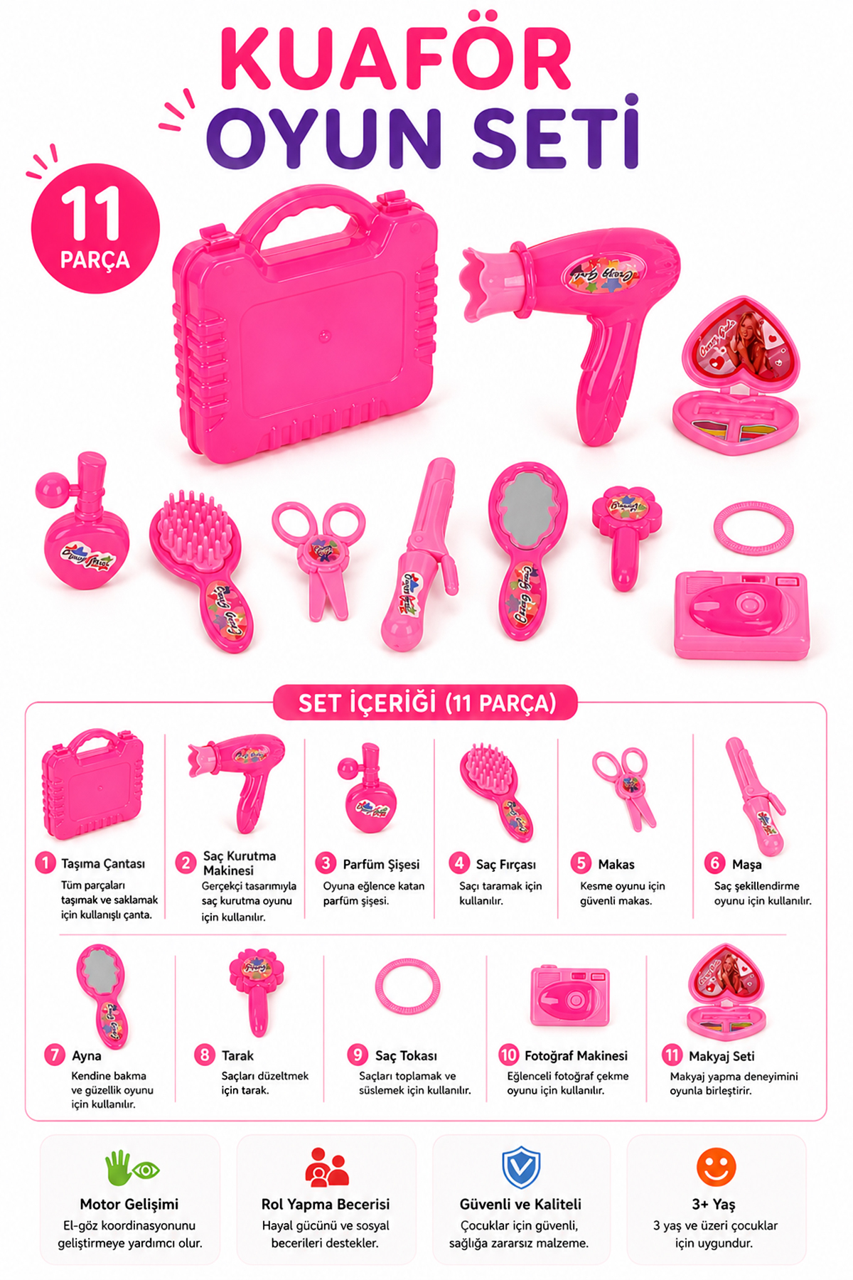 Meleni Toys 11 Parça Kuaför Oyun Seti - Taşınabilir Çantalı Saç