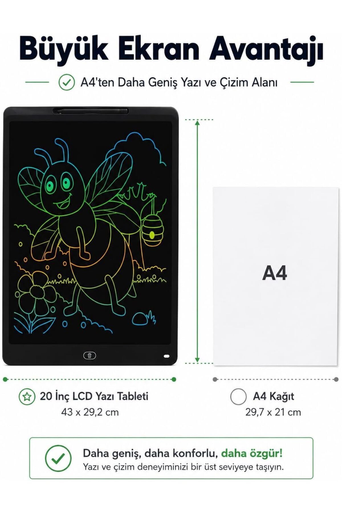 تابلوی نوشتاری LCD بزرگ 20 اینچ (50.8 سانتی‌متر) تبلت طراحی رنگی اسباب‌بازی آموزشی برای کودکان