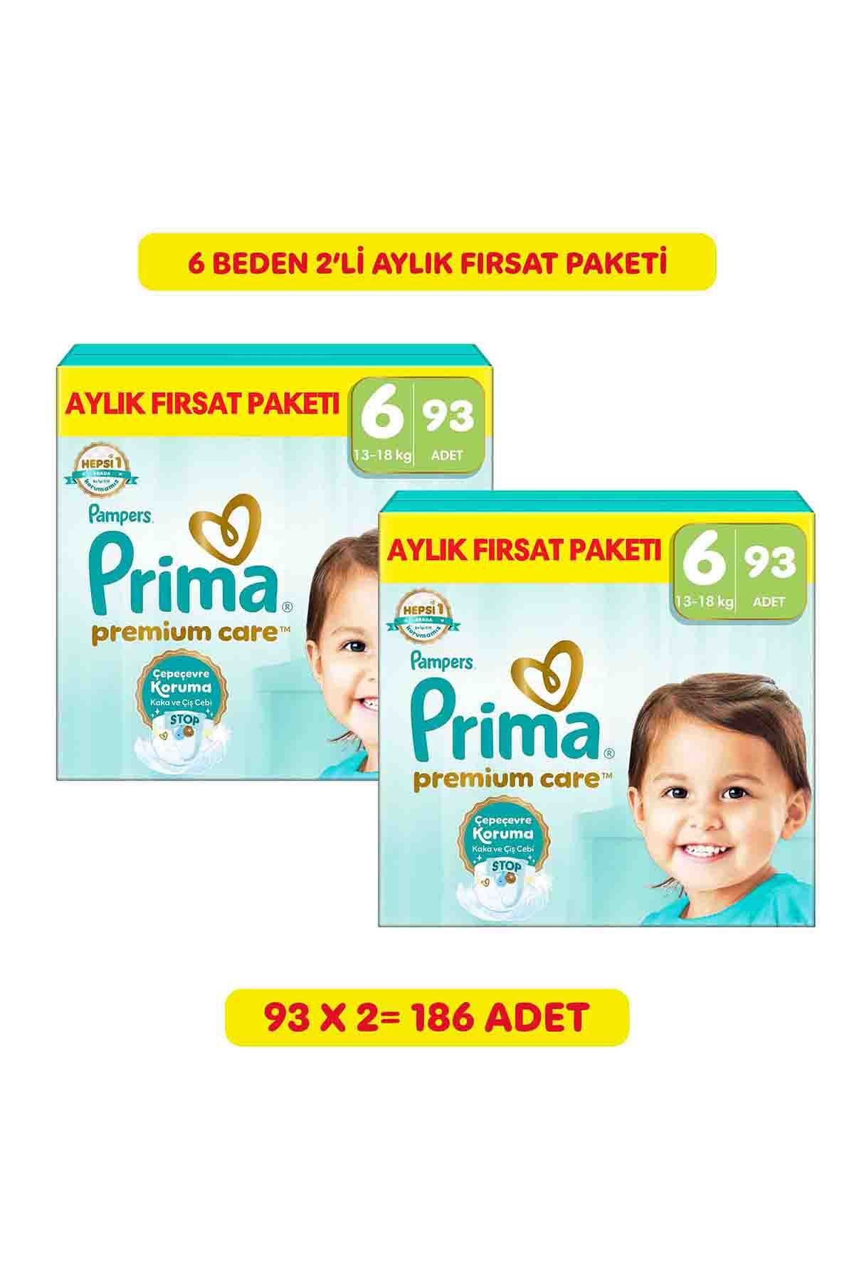 Prima Bebek Bezi Premium Care 6 Numara 93 Adet Aylık Fırsat Paketi x2
