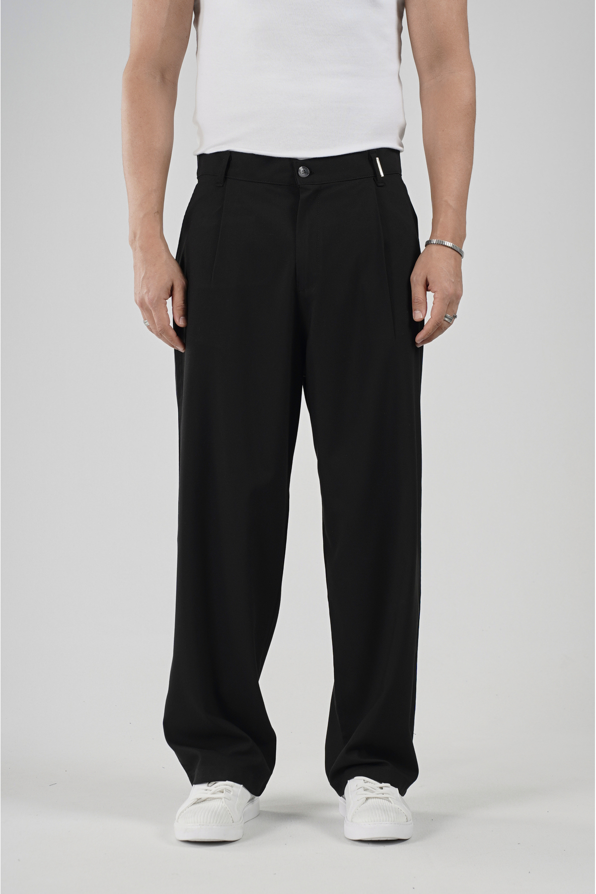 Butik Pile Detaylı Baggy Kalıp Erkek Pantolon — مشکی 640-TB