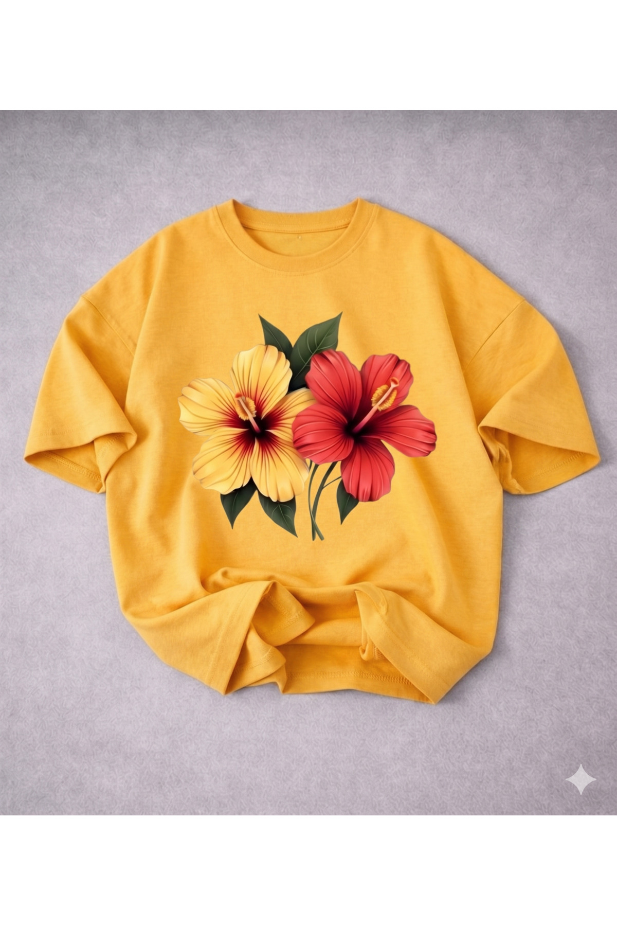 Women's Flower Custom Printed Oversize Zero Neck Combed Cotton T-Shirt