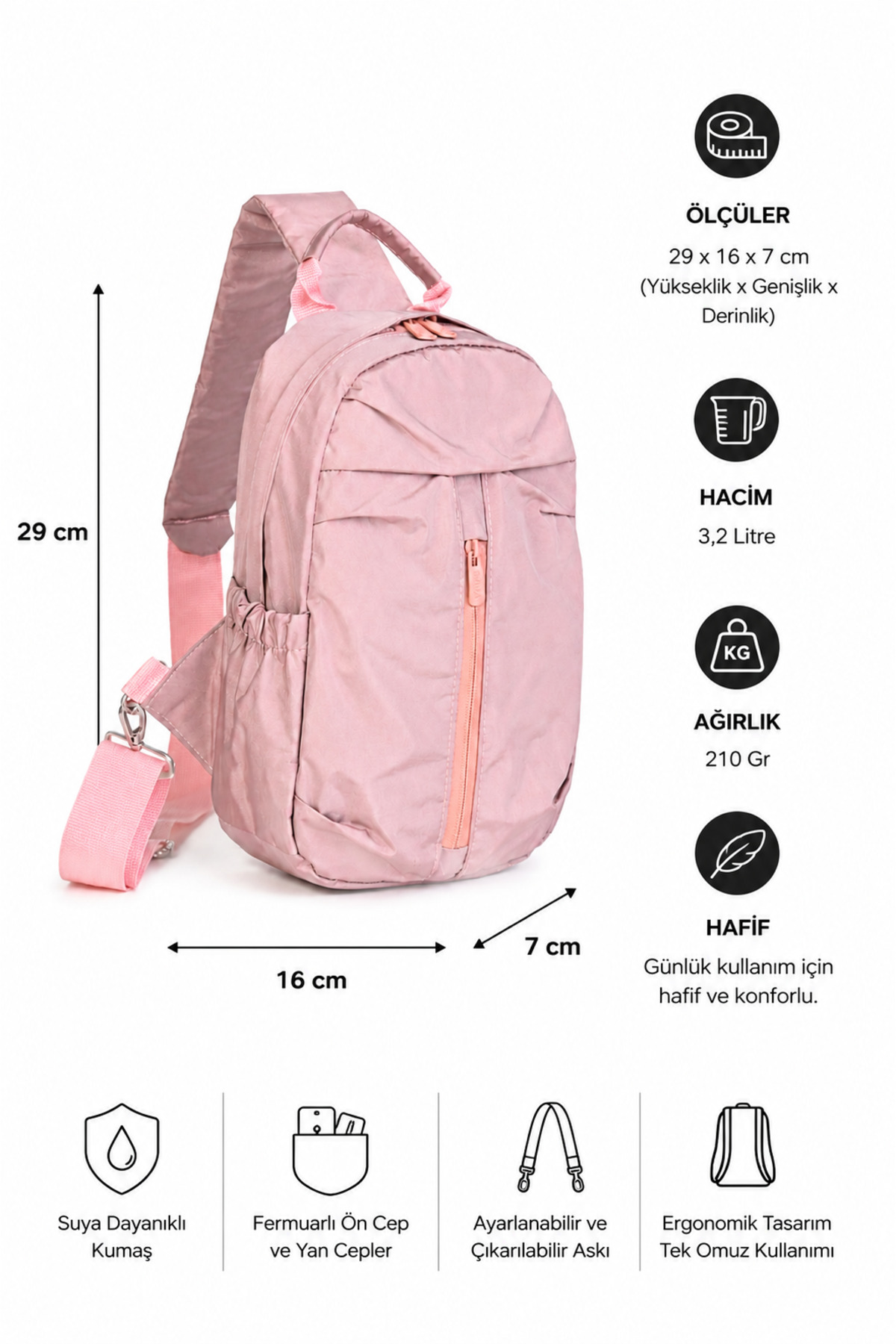 WANDER BAG Wander 6630 Su İtici Kumaş ve Fermuar Özellikli Çapraz Askılı Omuz Çantası görsel 3