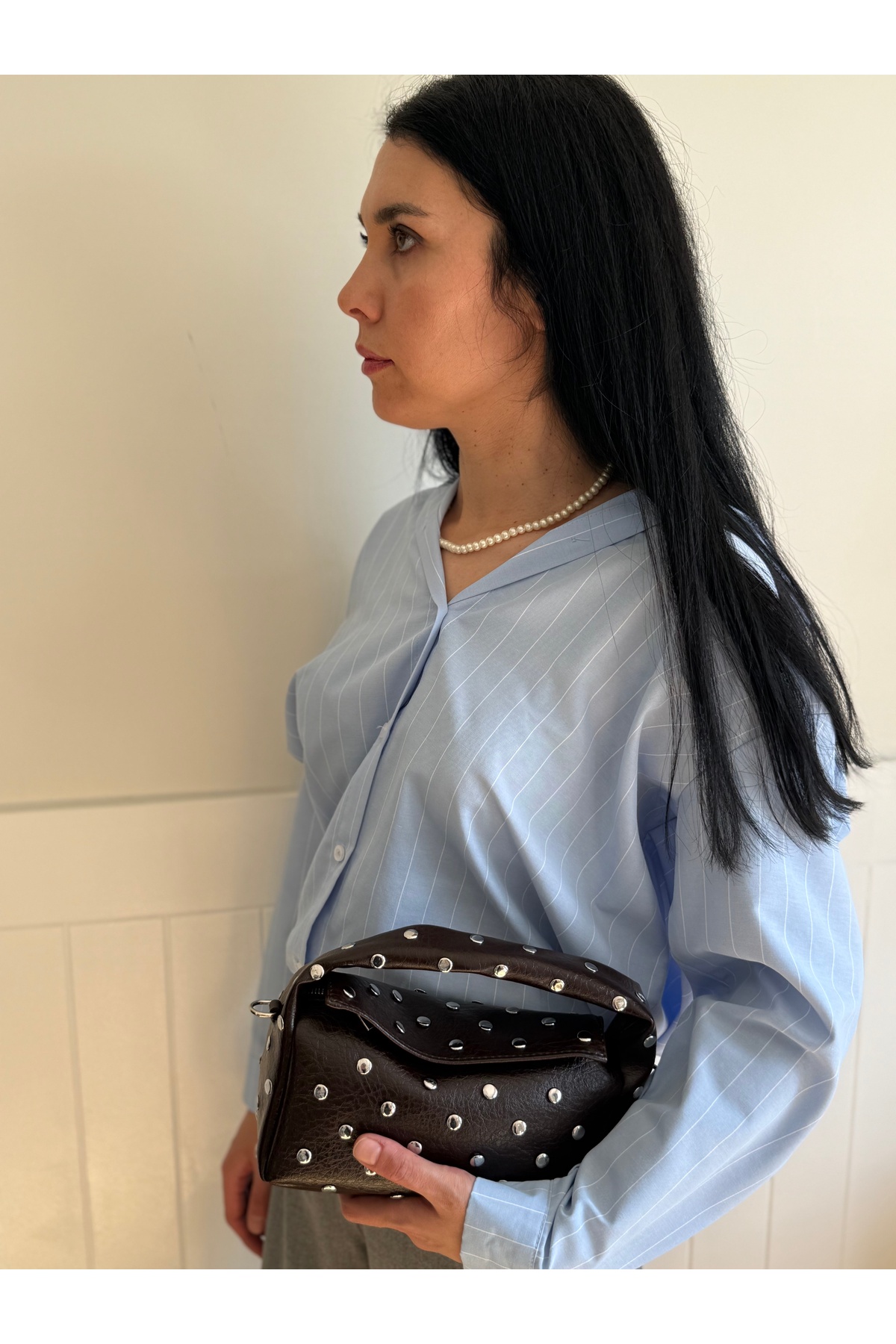 lalettobags Kadın Nila Model Zımbalı El & Omuz Çantası görsel 4