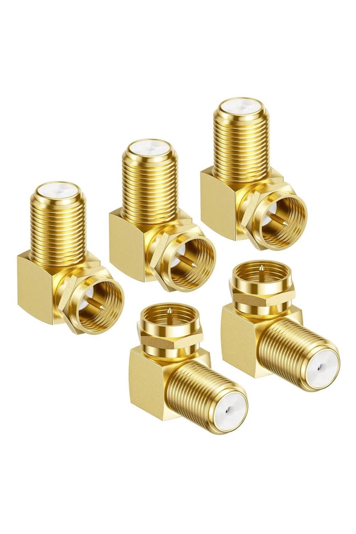 5 Adet Gold L Tipi Konnektör Fiş Çevirmeli 90 Derece Adaptör Uydu Anten Cihaz Girişi Metal Vidalı Konnektör Koaksiyel Tv Uydu Kablosu